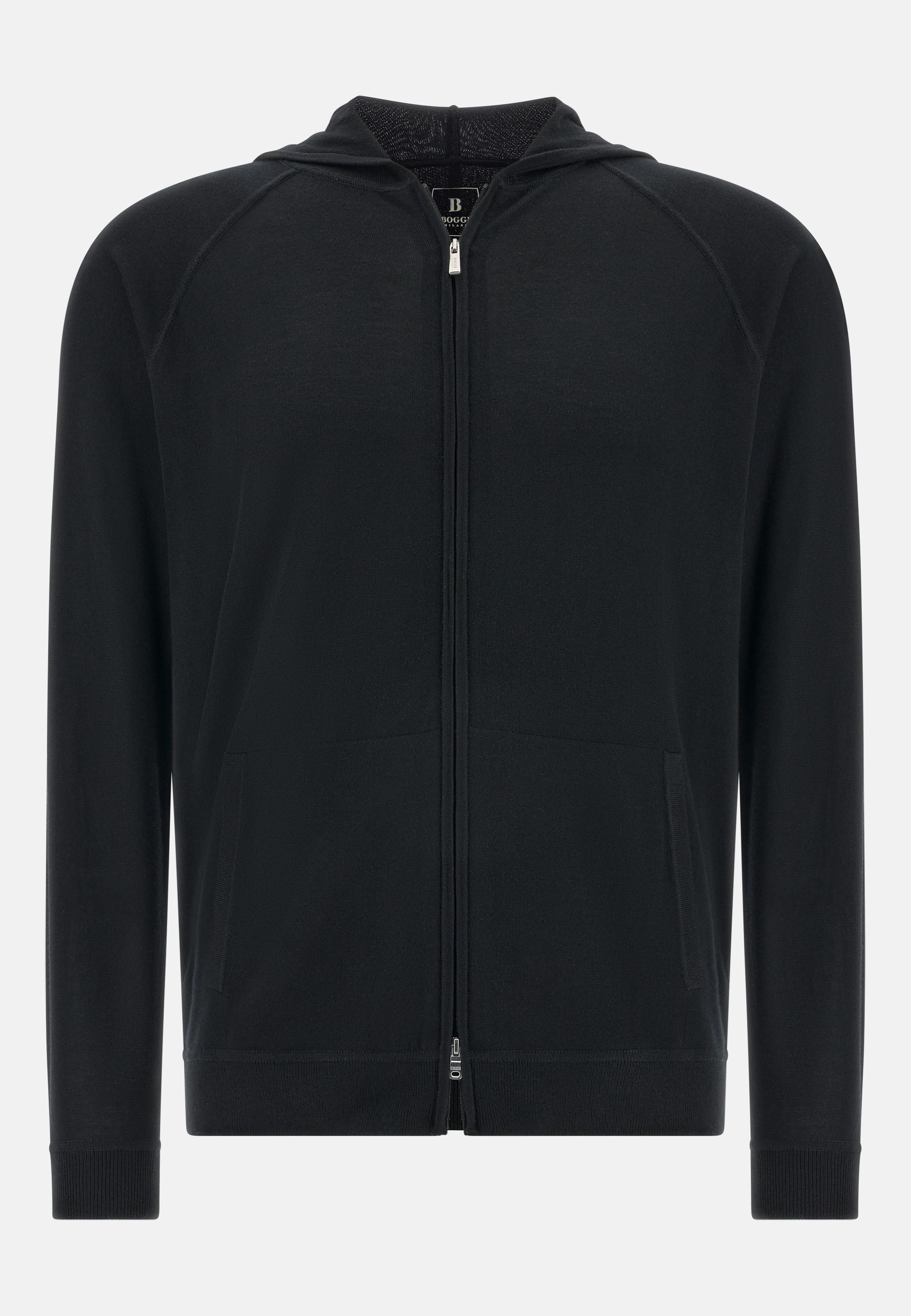 BLACK Merino Wool Full Zip Hoodie, , large image number 3