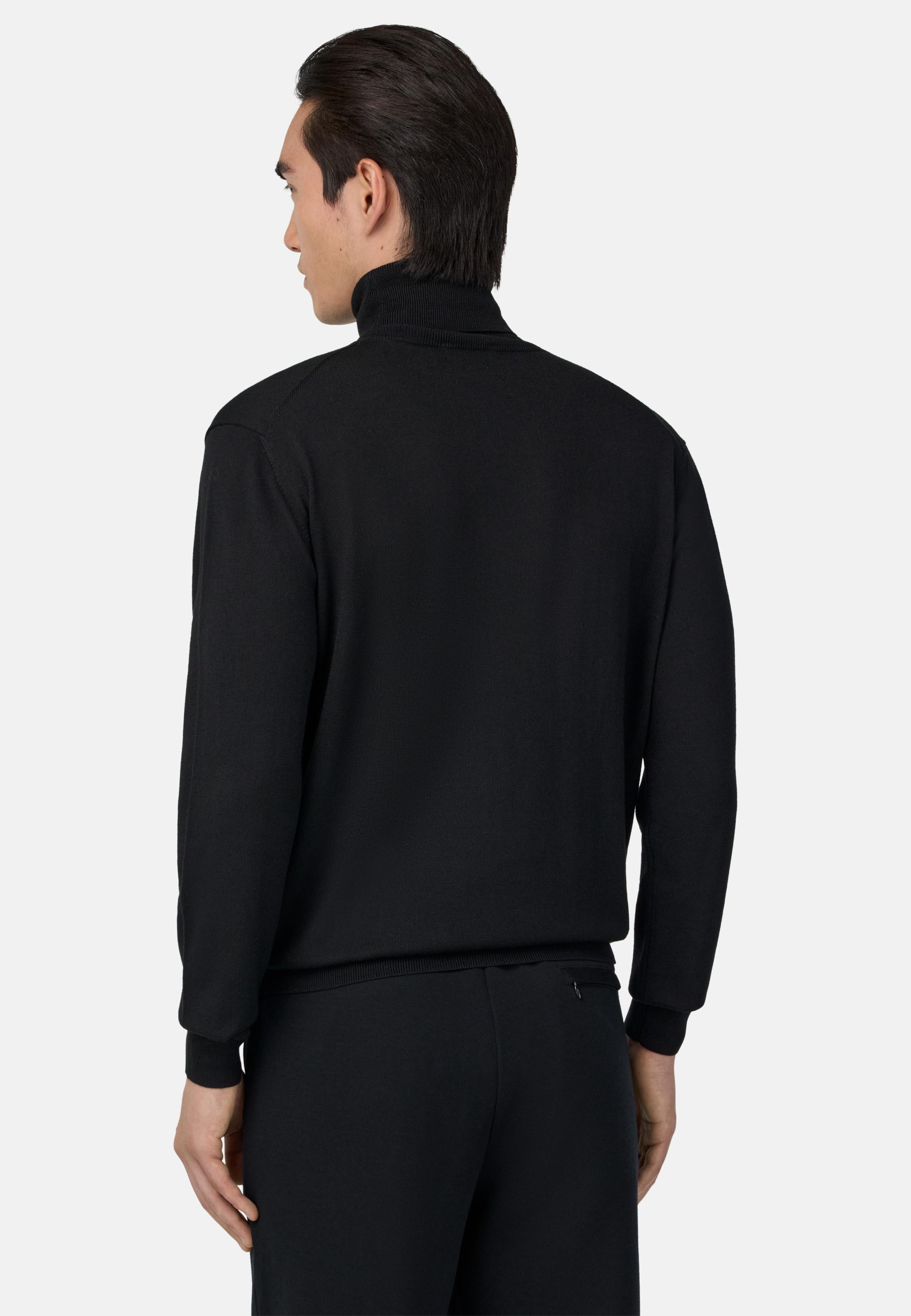 Merino Wool Polo Neck Jumper Black, Black, medium