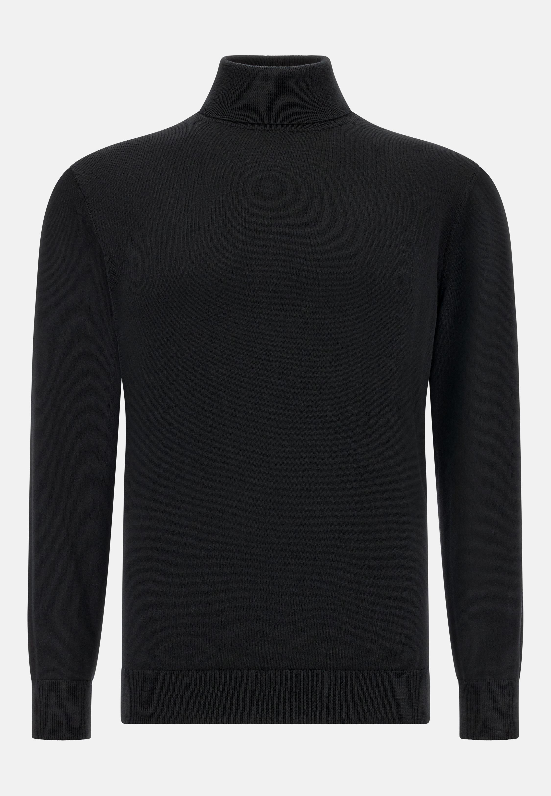 Merino Wool Polo Neck Jumper Black, Black, large image number 3