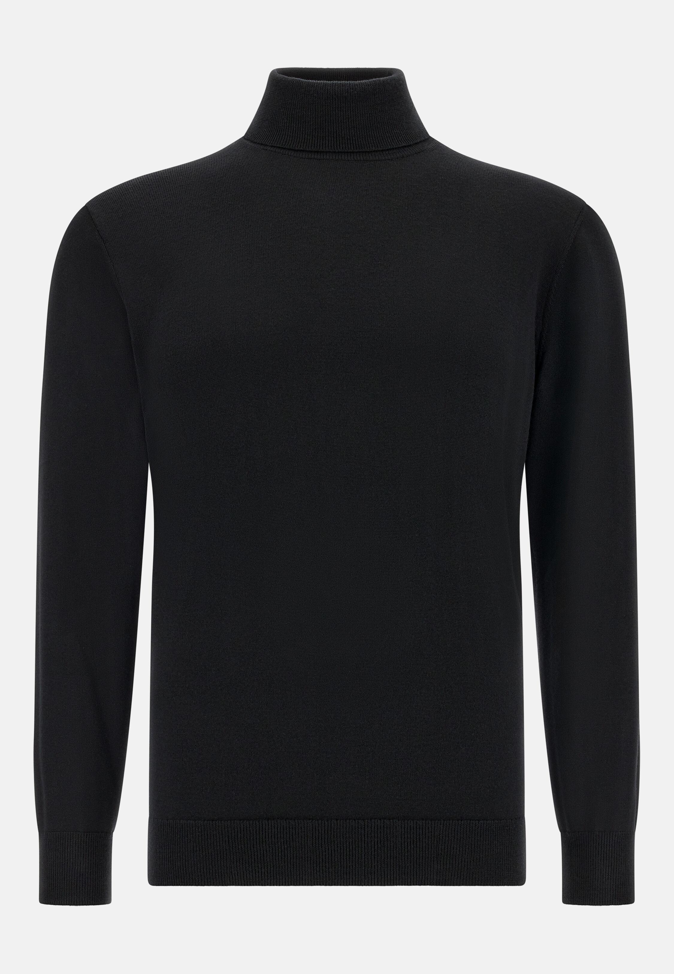 Merino Wool Polo Neck Jumper Black, Black, large image number 4