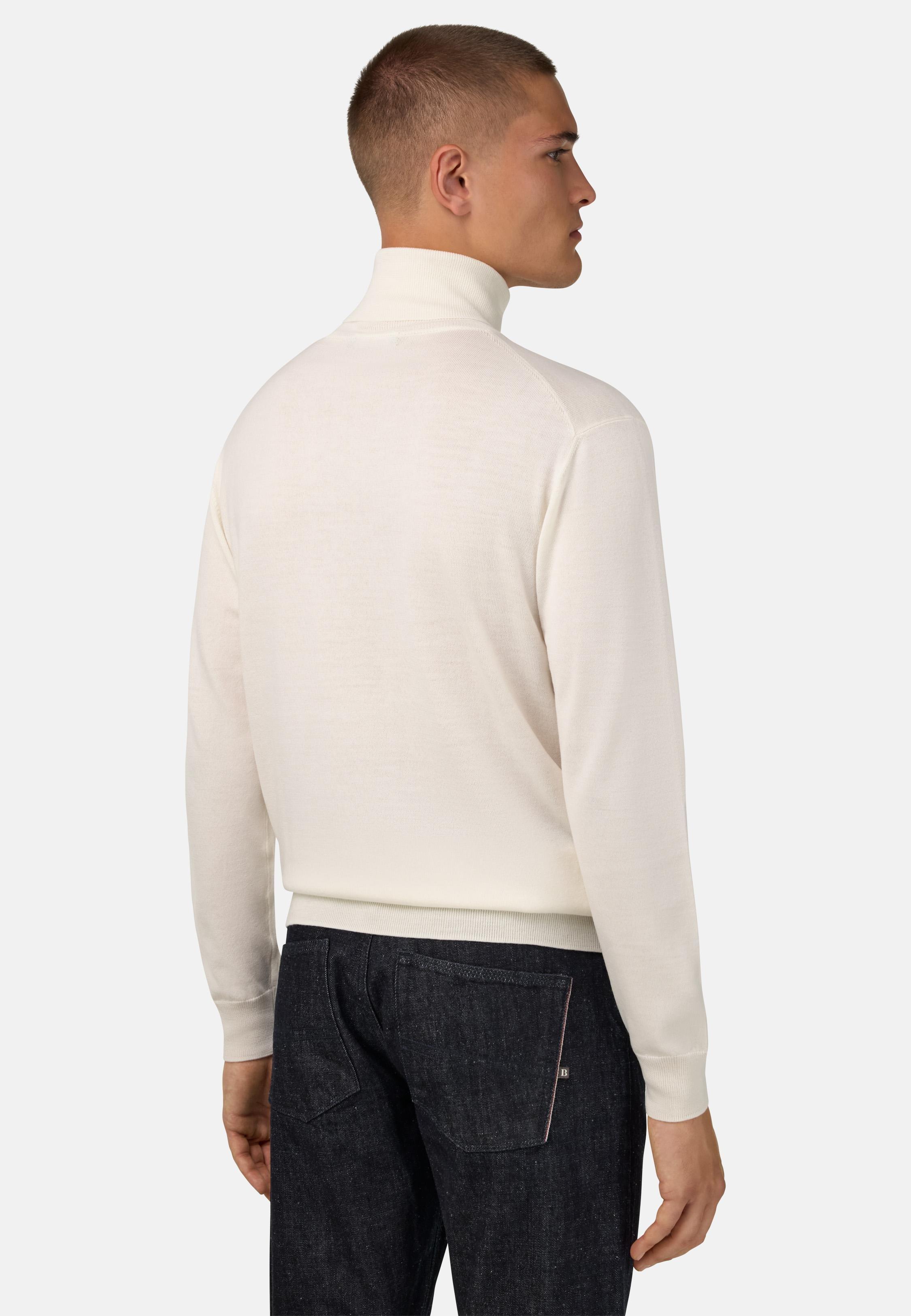 Merino Wool Polo Neck Jumper White, White, medium