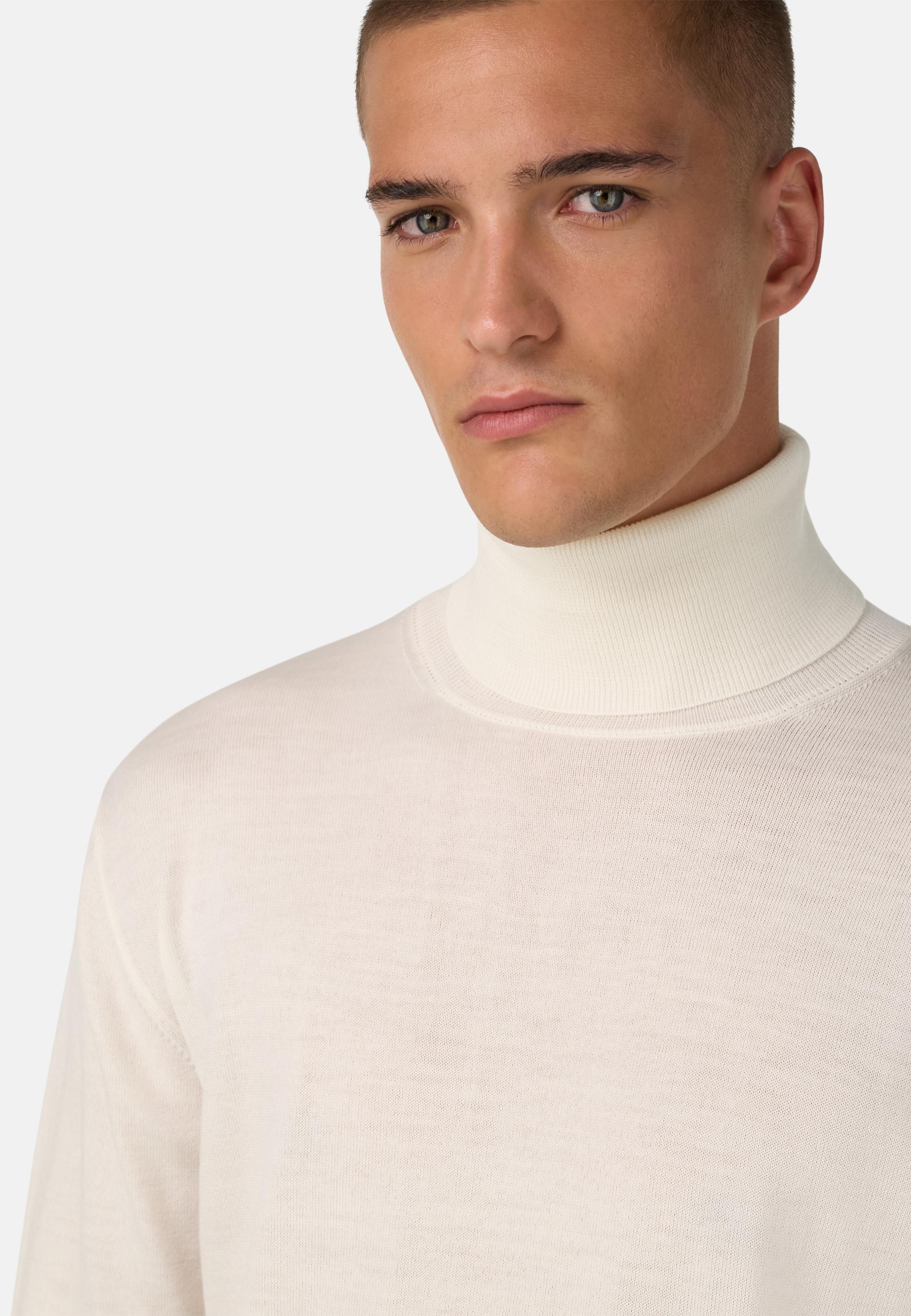 Merino Wool Polo Neck Jumper White, White, medium