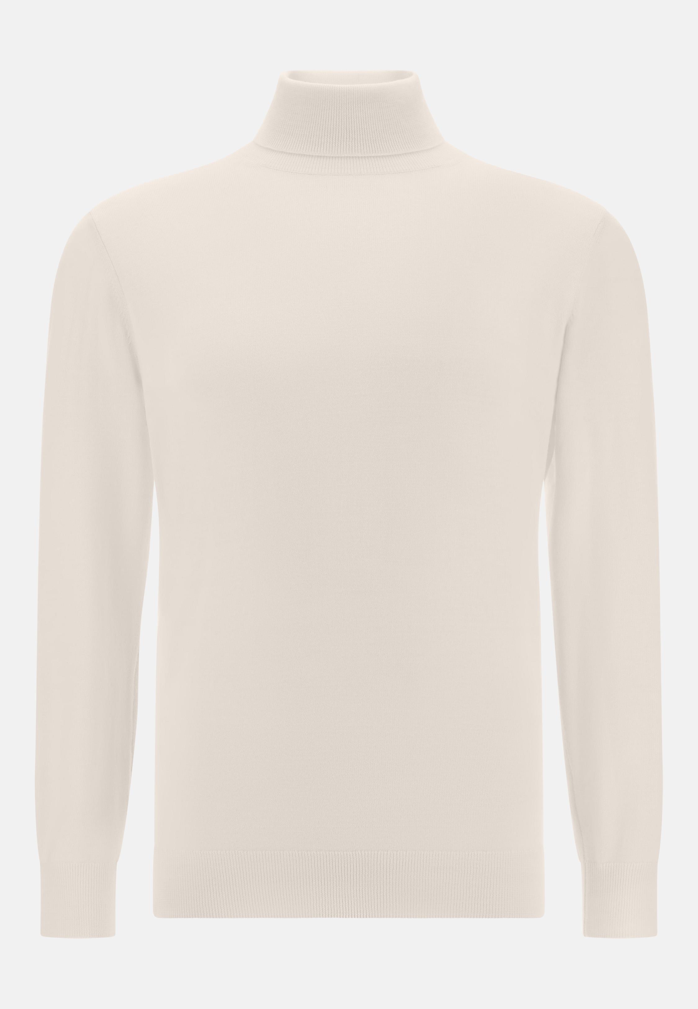 Merino Wool Polo Neck Jumper White, White, medium