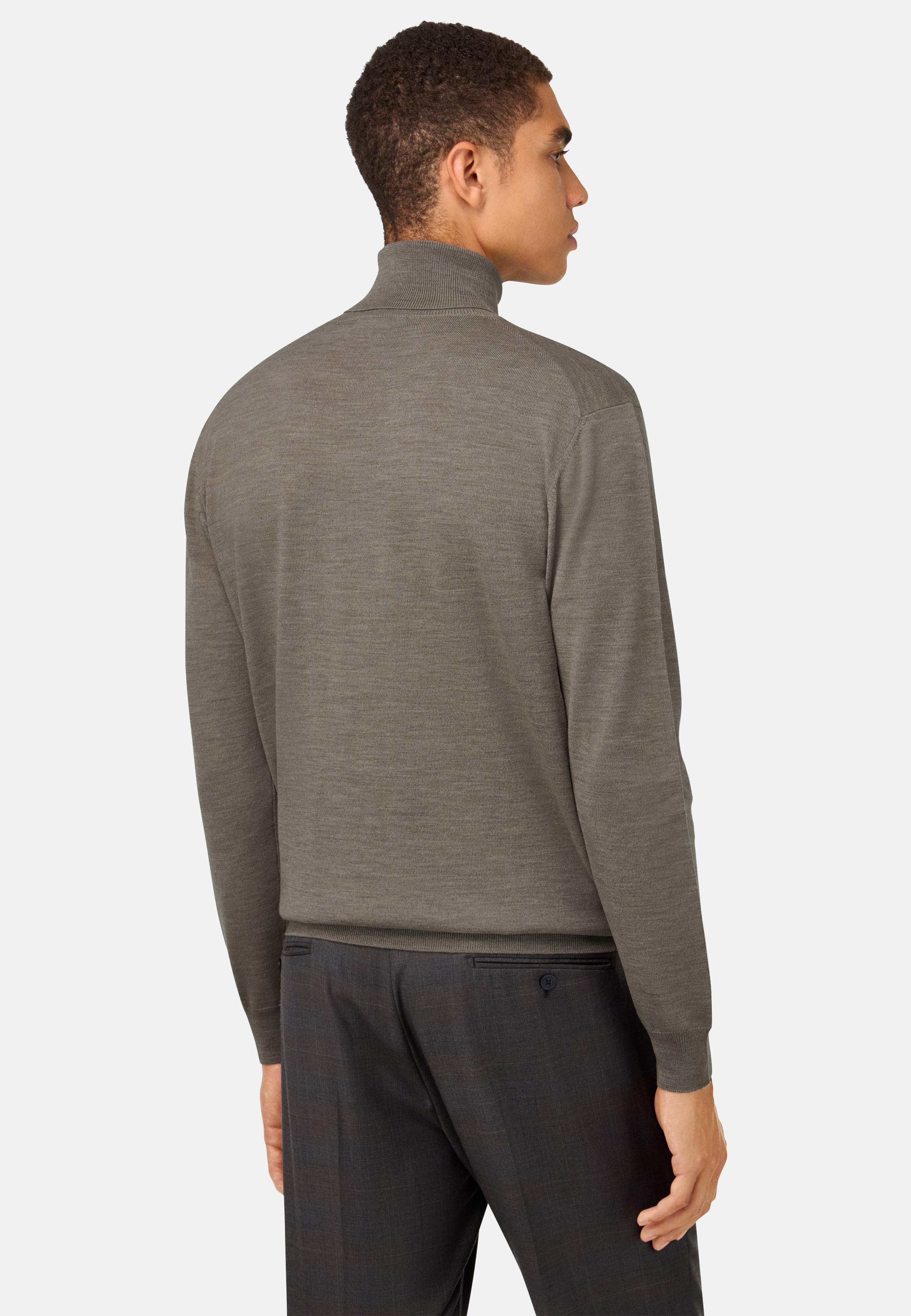 Merino Wool Polo Neck Jumper Brown, Taupe, medium