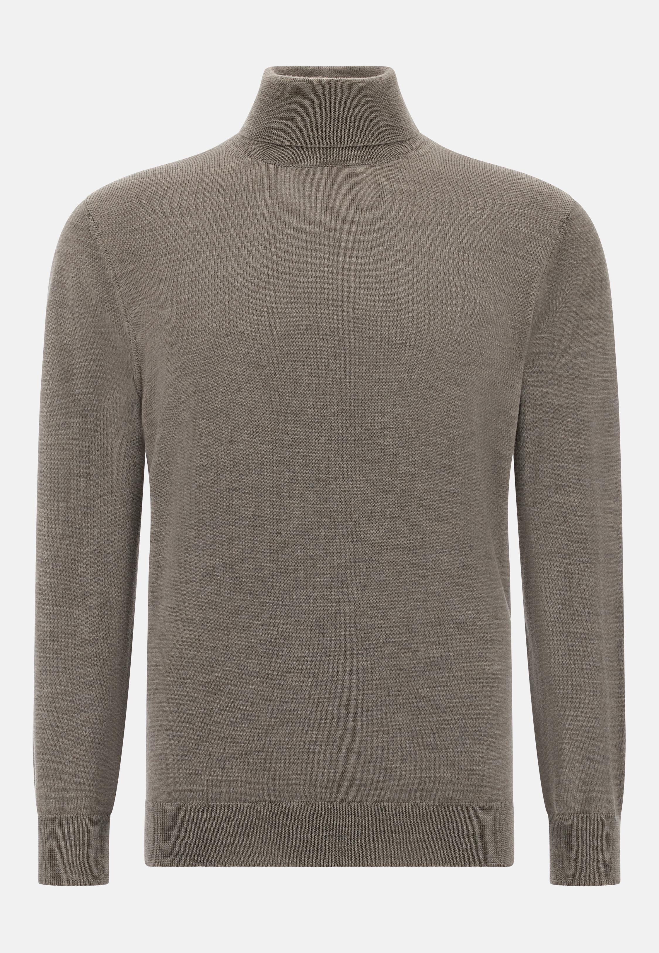 Merino Wool Polo Neck Jumper Brown, Taupe, medium