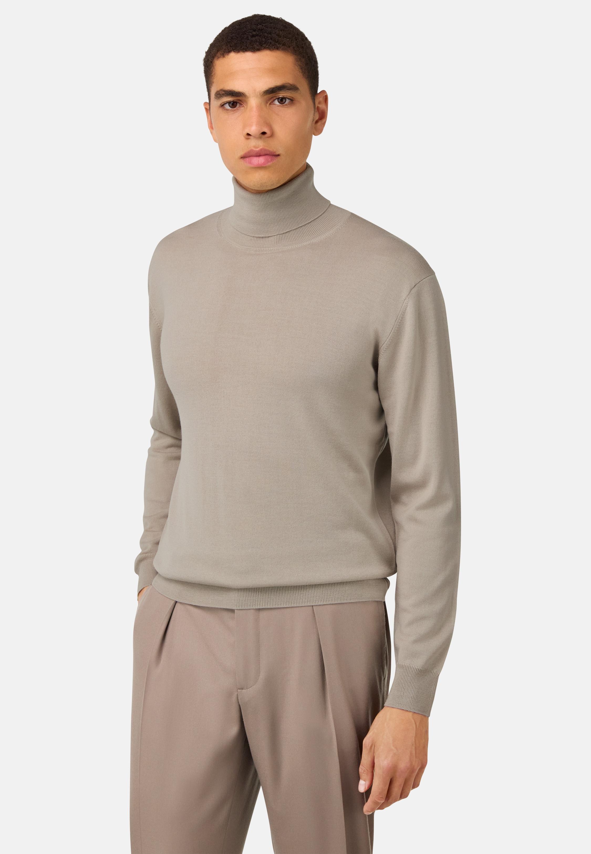 Merino Wool Polo Neck Jumper Beige, Sand, medium