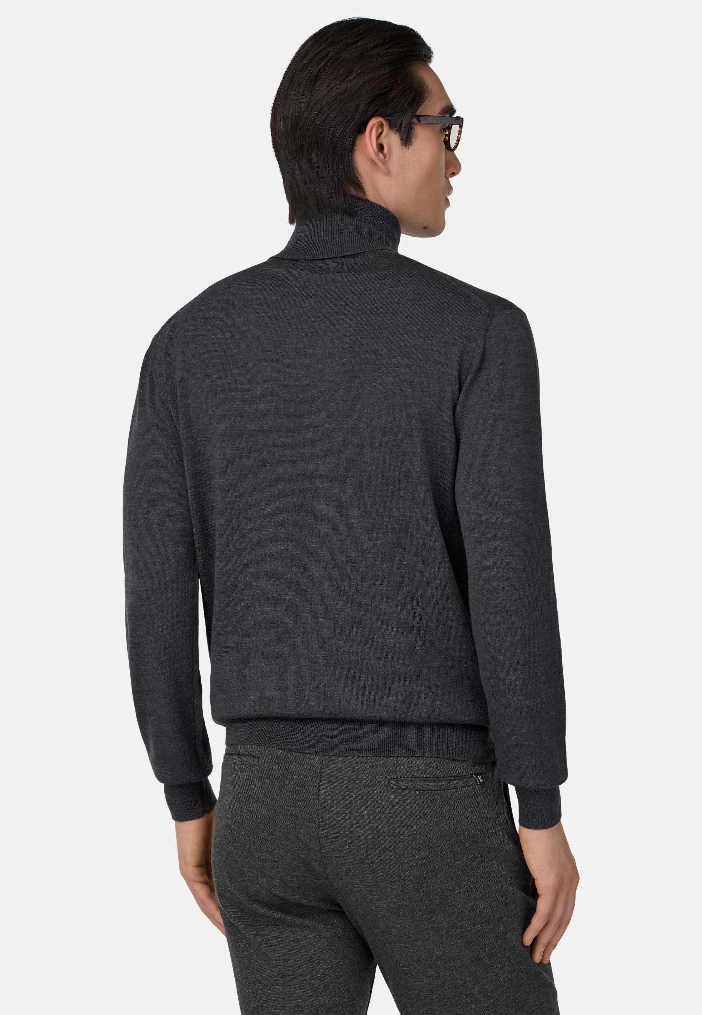 Merino Wool Polo Neck Jumper Black, Charcoal, medium