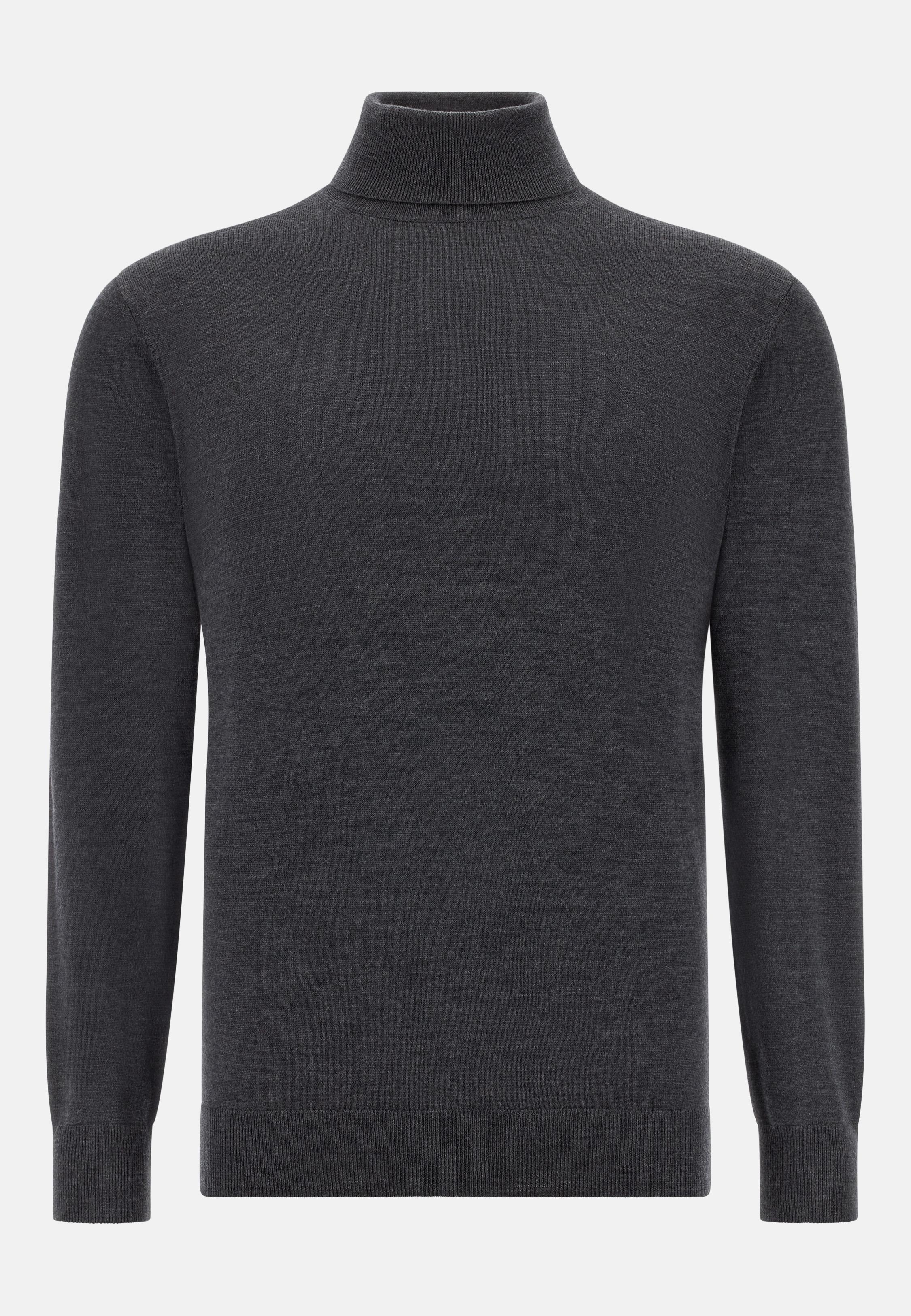 Merino Wool Polo Neck Jumper Black, Charcoal, medium