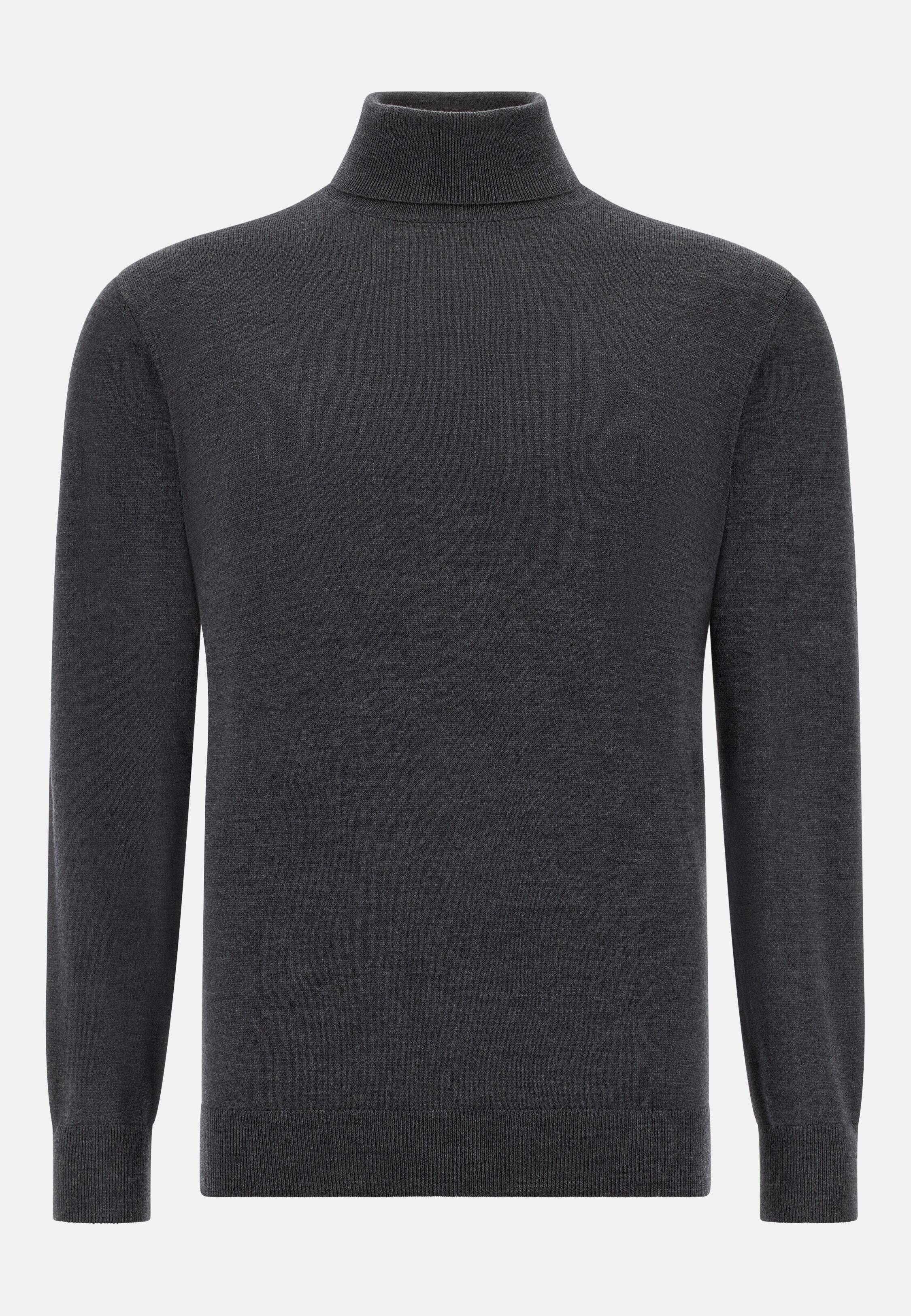 Merino Wool Polo Neck Jumper Black, Charcoal, large image number 4