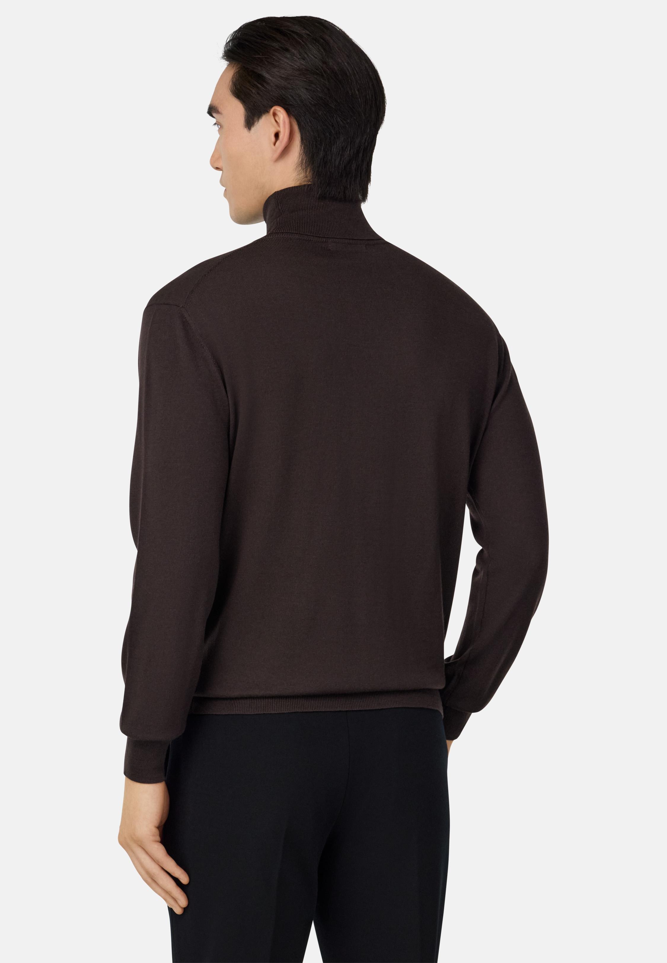 Merino Wool Polo Neck Jumper Brown, Dark brown, medium