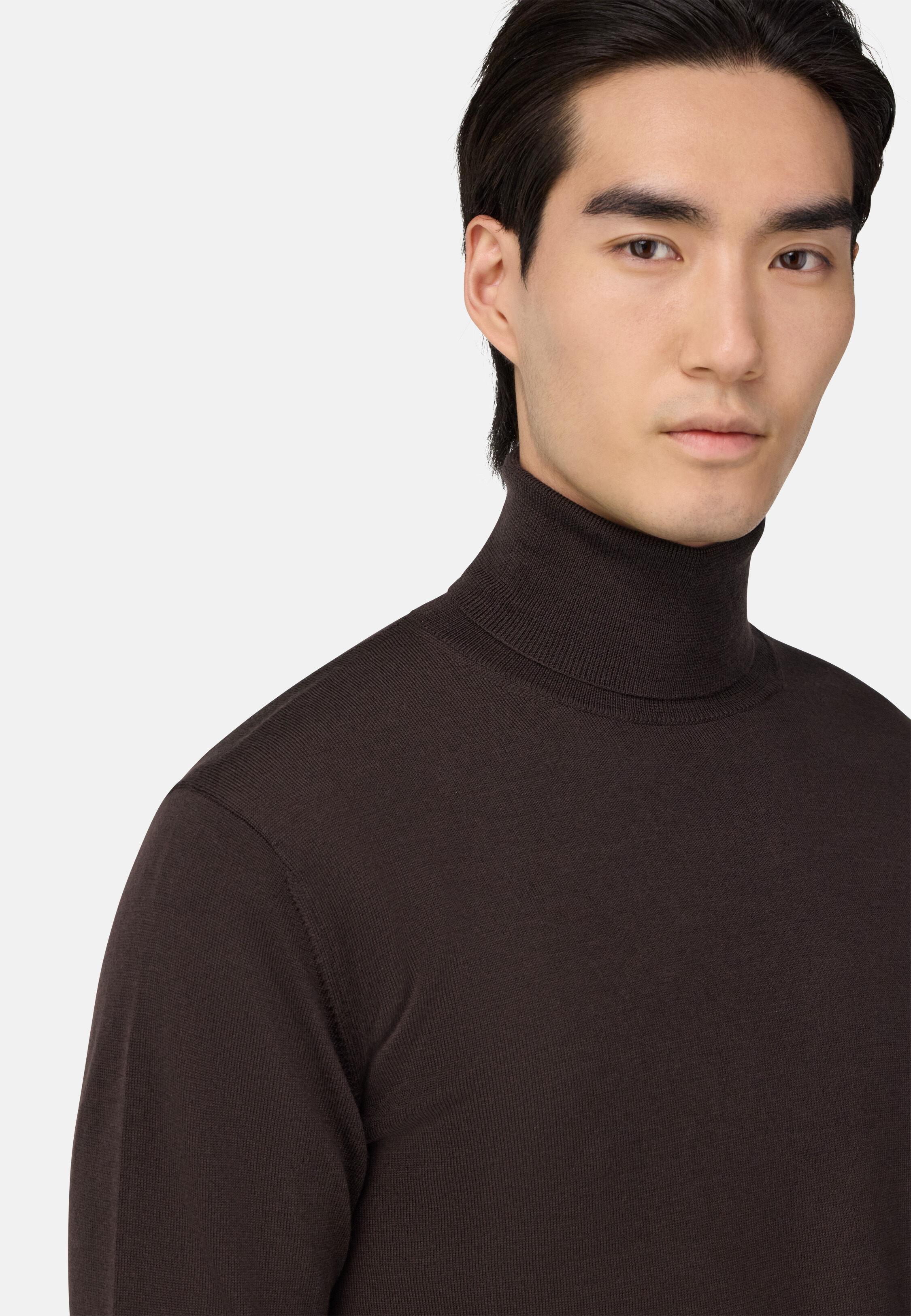 Merino Wool Polo Neck Jumper Brown, Dark brown, medium