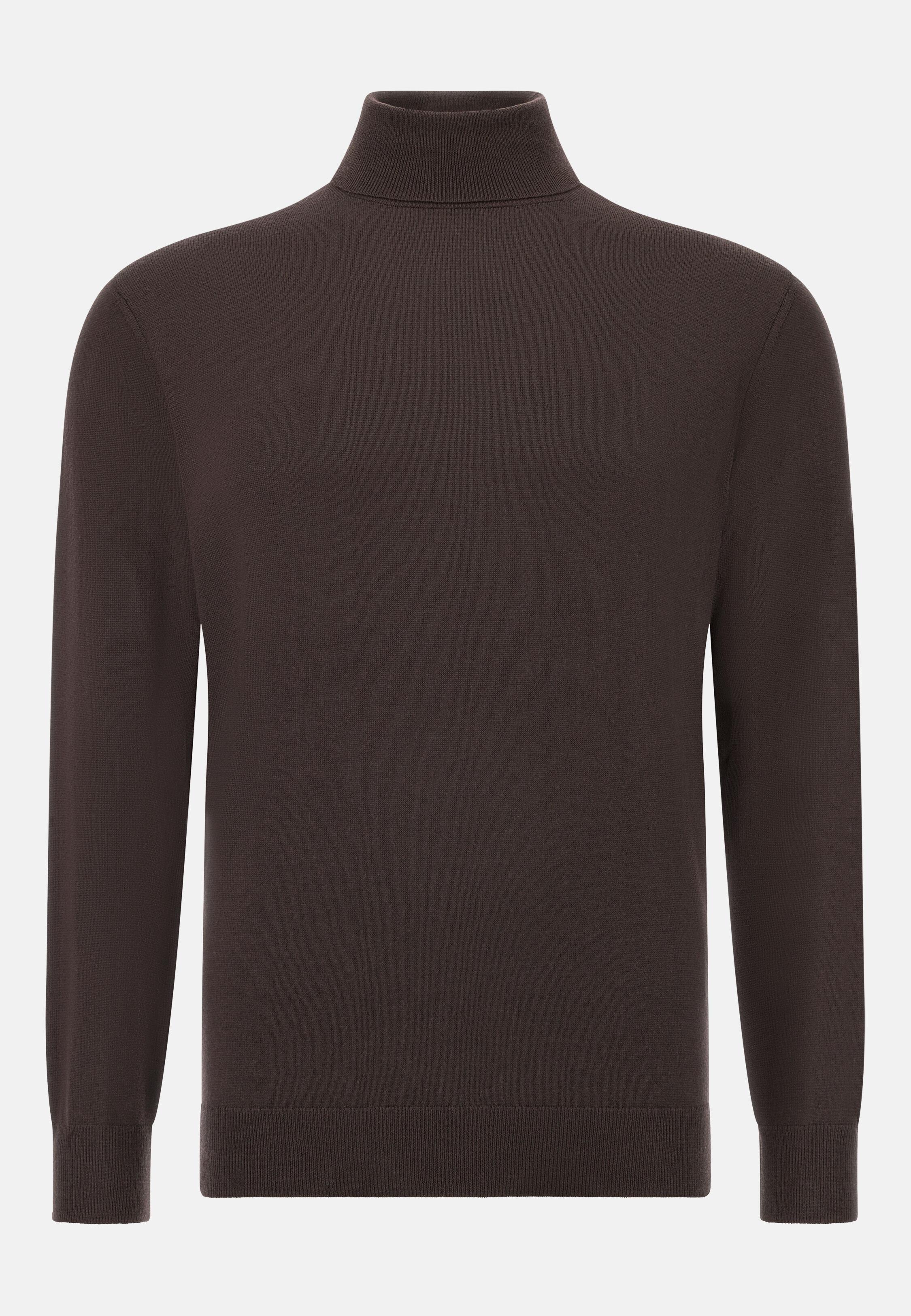 Merino Wool Polo Neck Jumper Brown, Dark brown, large image number 4