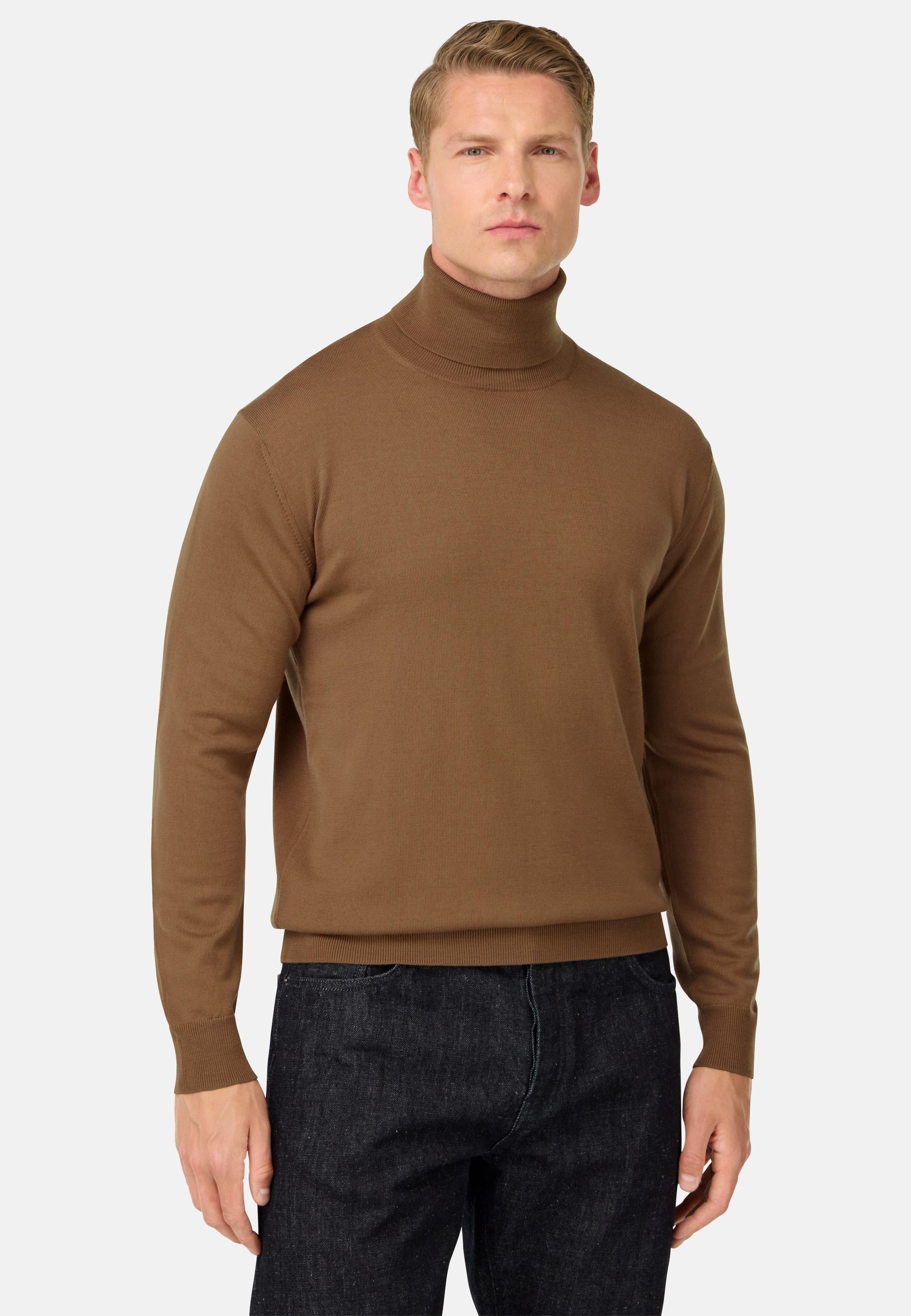 Merino Wool Polo Neck Jumper Brown, Hazelnut, medium