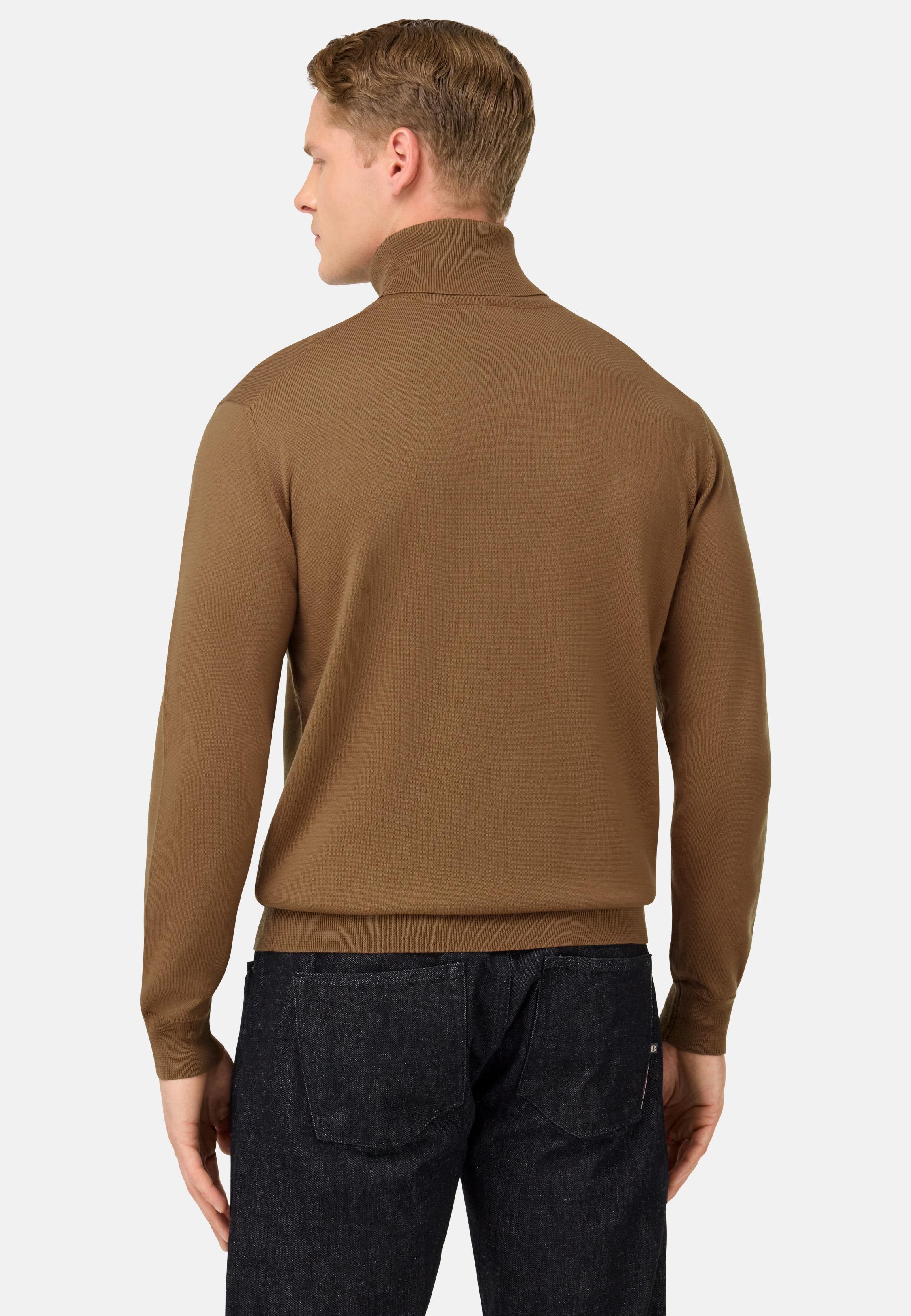 Merino Wool Polo Neck Jumper Brown, Hazelnut, medium