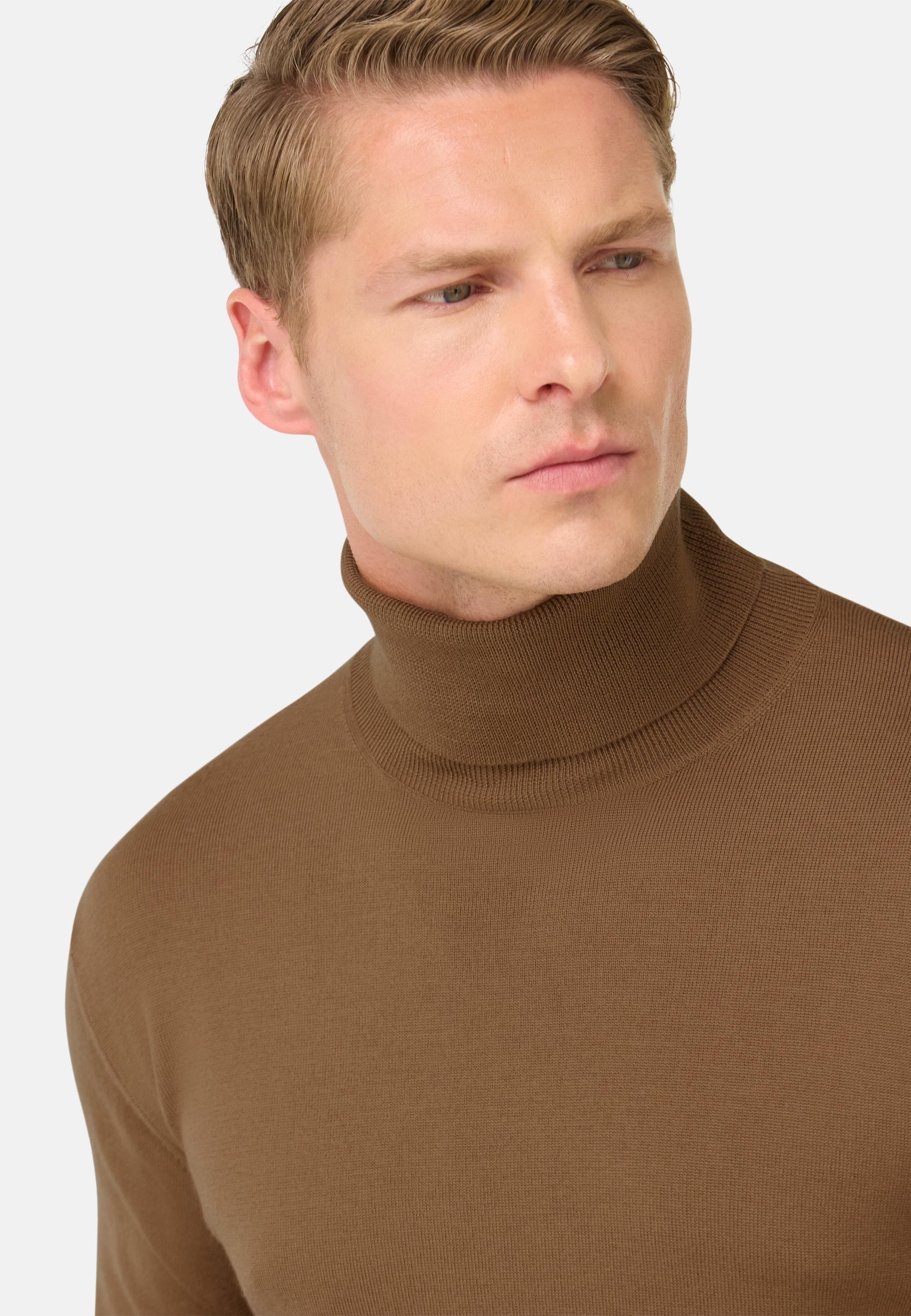 Merino Wool Polo Neck Jumper Brown, Hazelnut, medium
