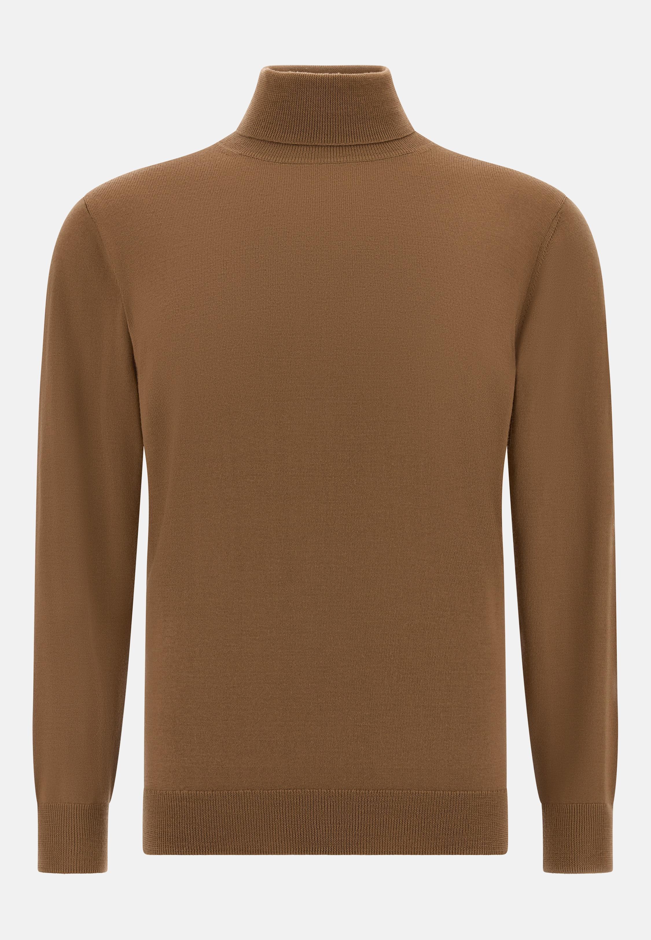 Merino Wool Polo Neck Jumper Brown, Hazelnut, large image number 3