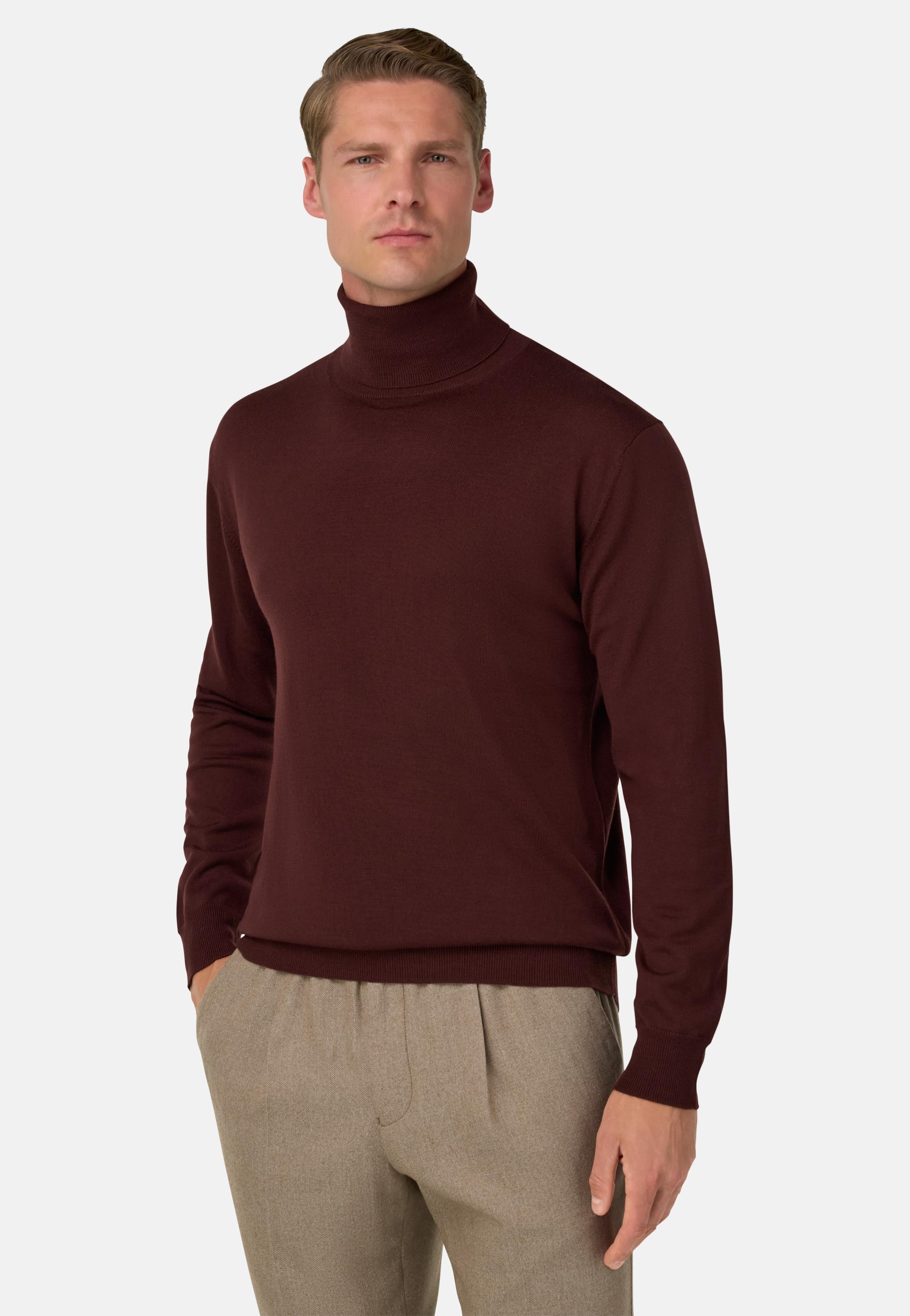 RED Merino Wool Polo Neck Jumper, Burgundy, medium