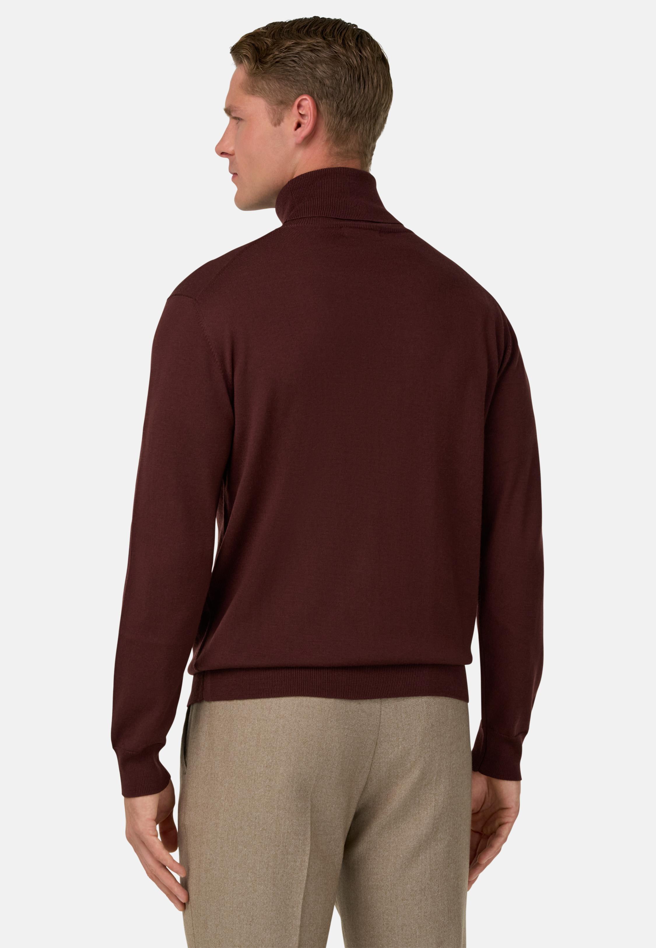 RED Merino Wool Polo Neck Jumper, Burgundy, medium
