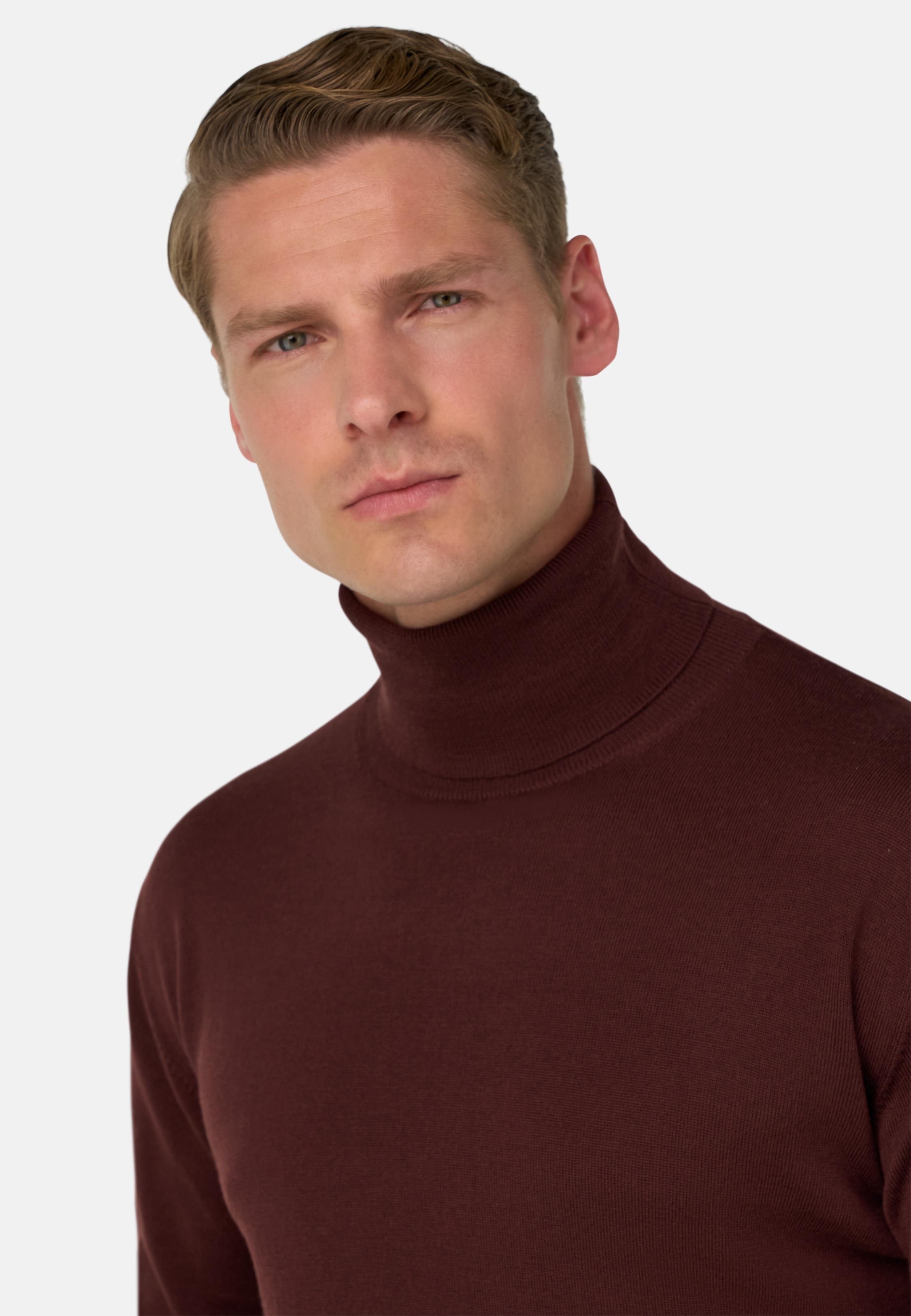 RED Merino Wool Polo Neck Jumper, Burgundy, medium