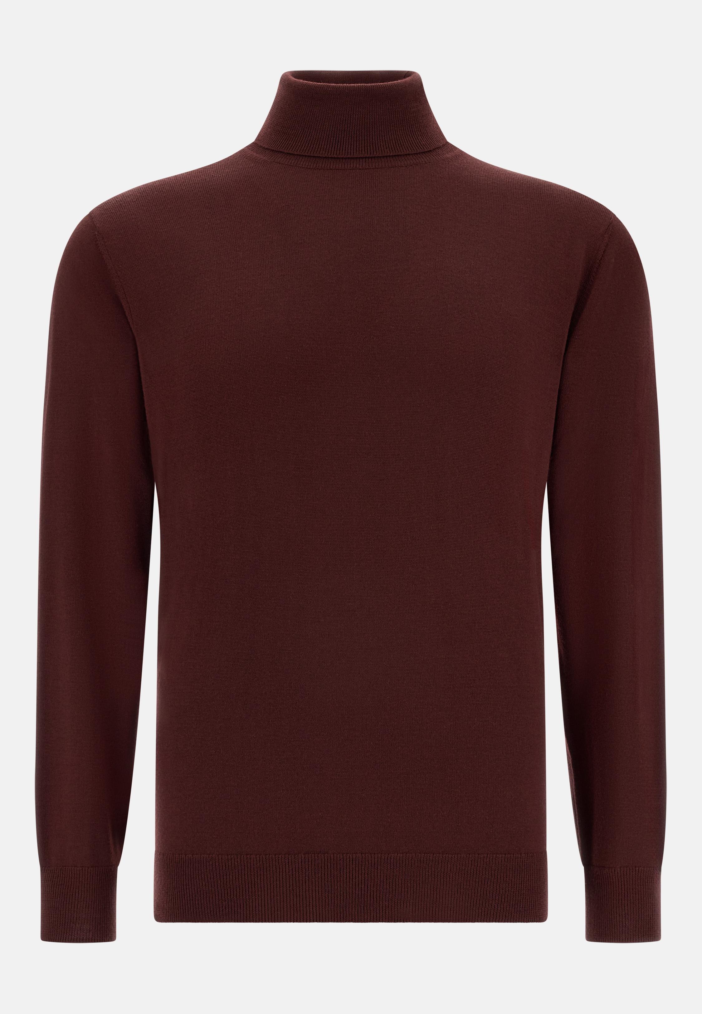 RED Merino Wool Polo Neck Jumper, Burgundy, large image number 3