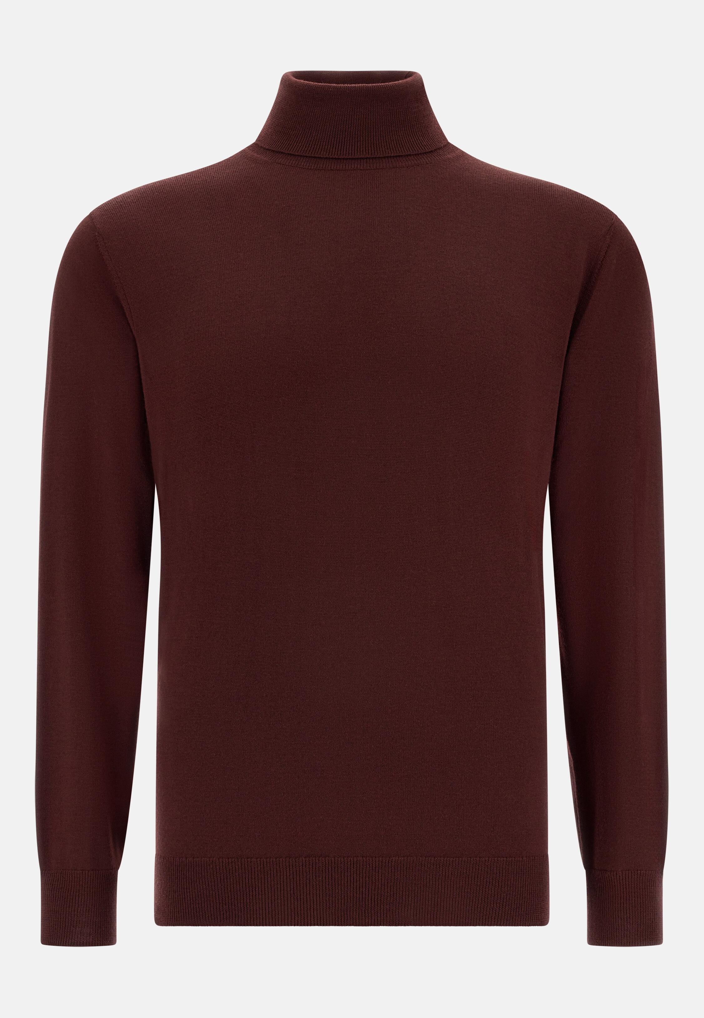 Merino Wool Polo Neck Jumper Burgundy, Burgundy, large image number 4