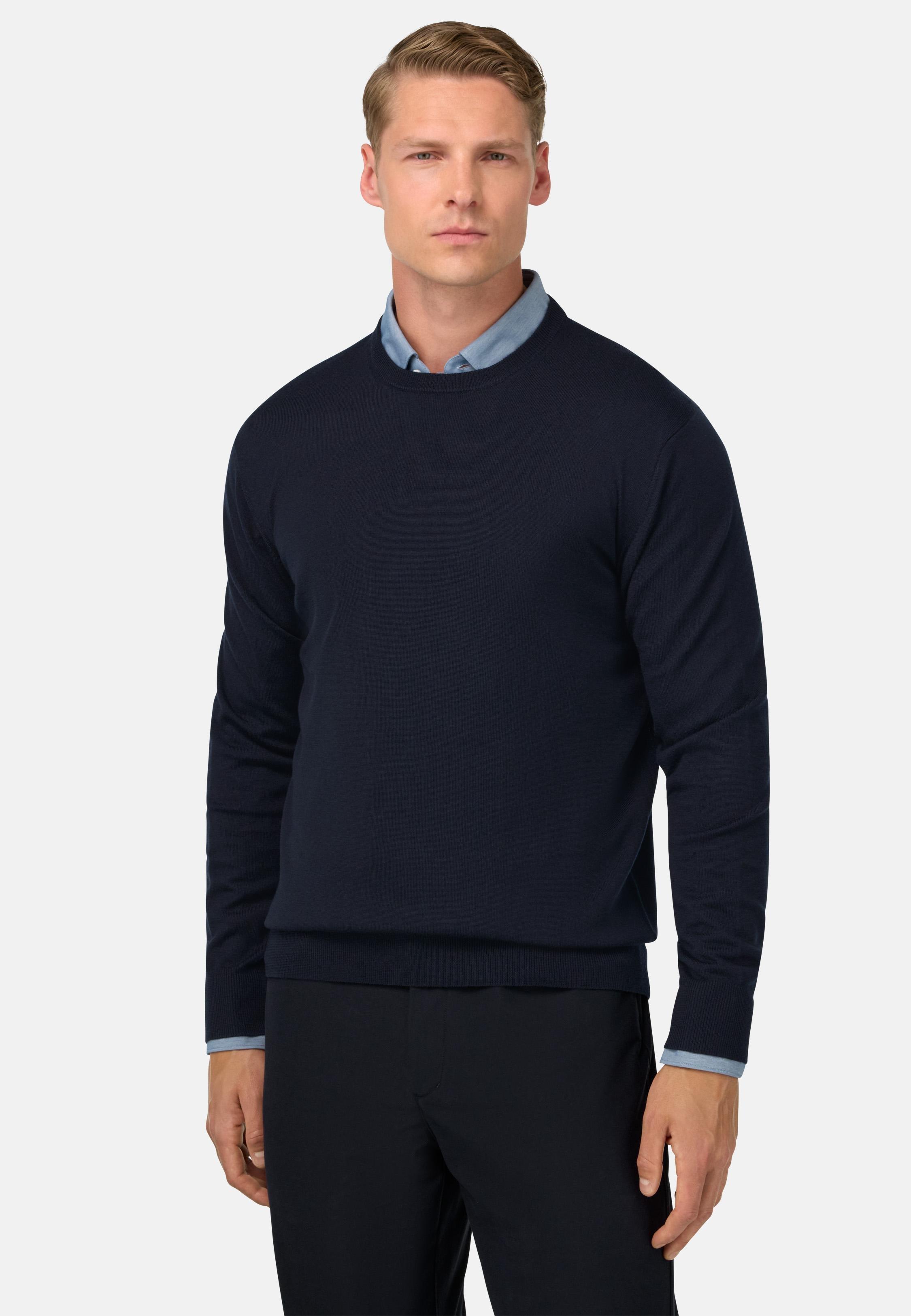 BLUE Merino Wool Crew Neck Jumper, , large image number 0