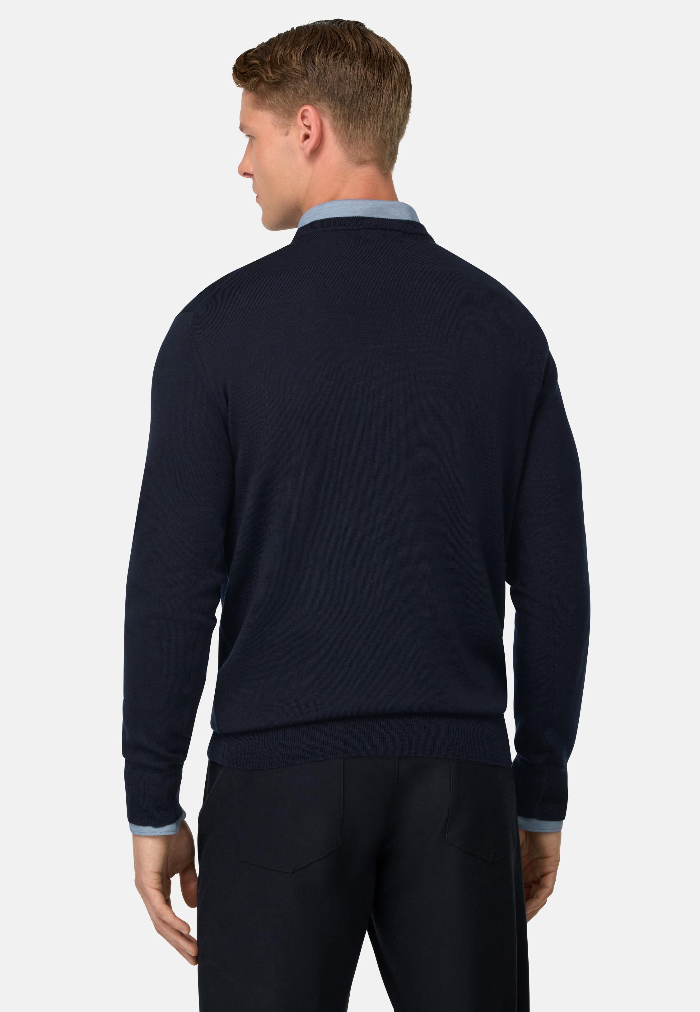 BLUE Merino Wool Crew Neck Jumper, , large image number 1