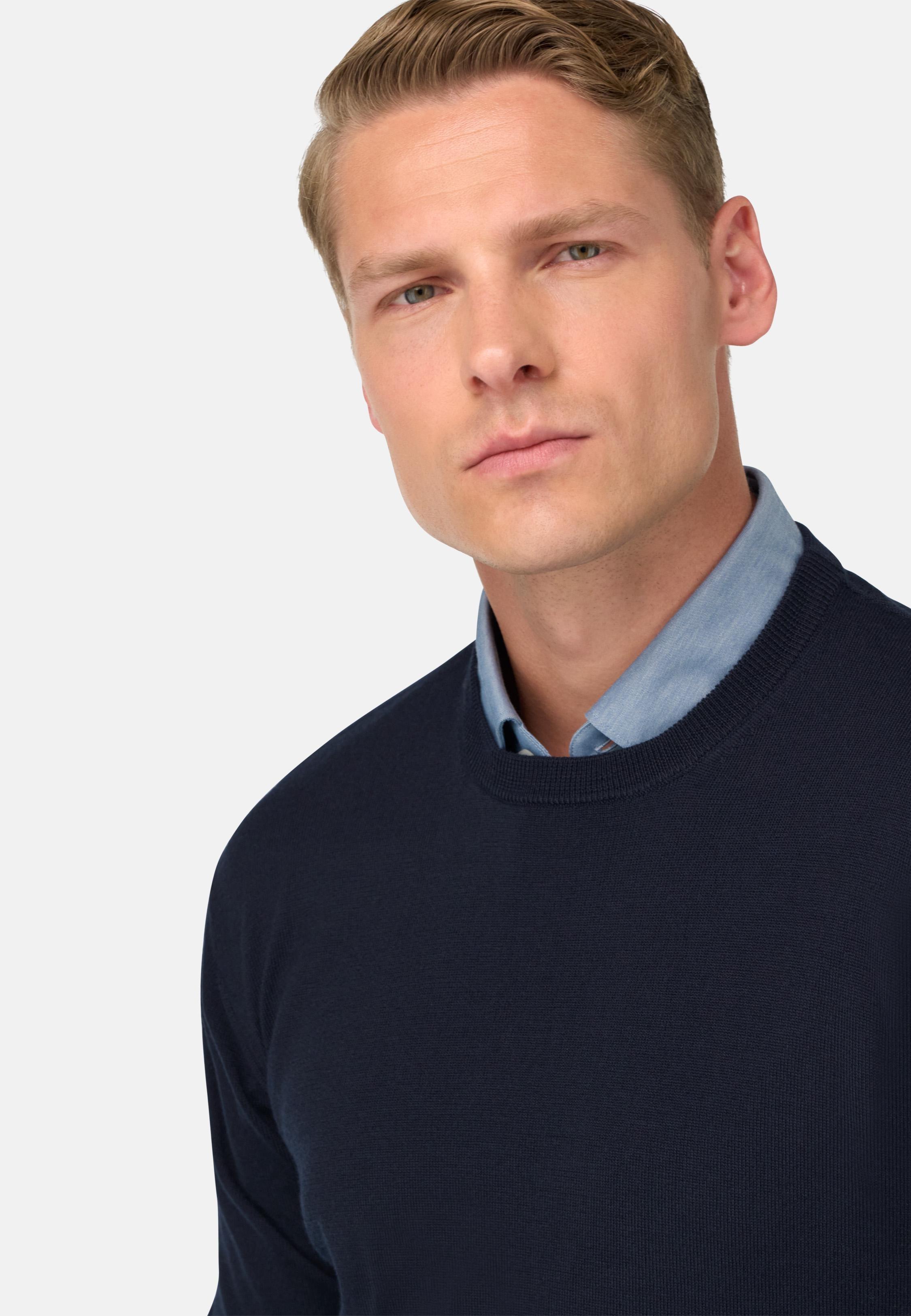 BLUE Merino Wool Crew Neck Jumper, , large image number 2