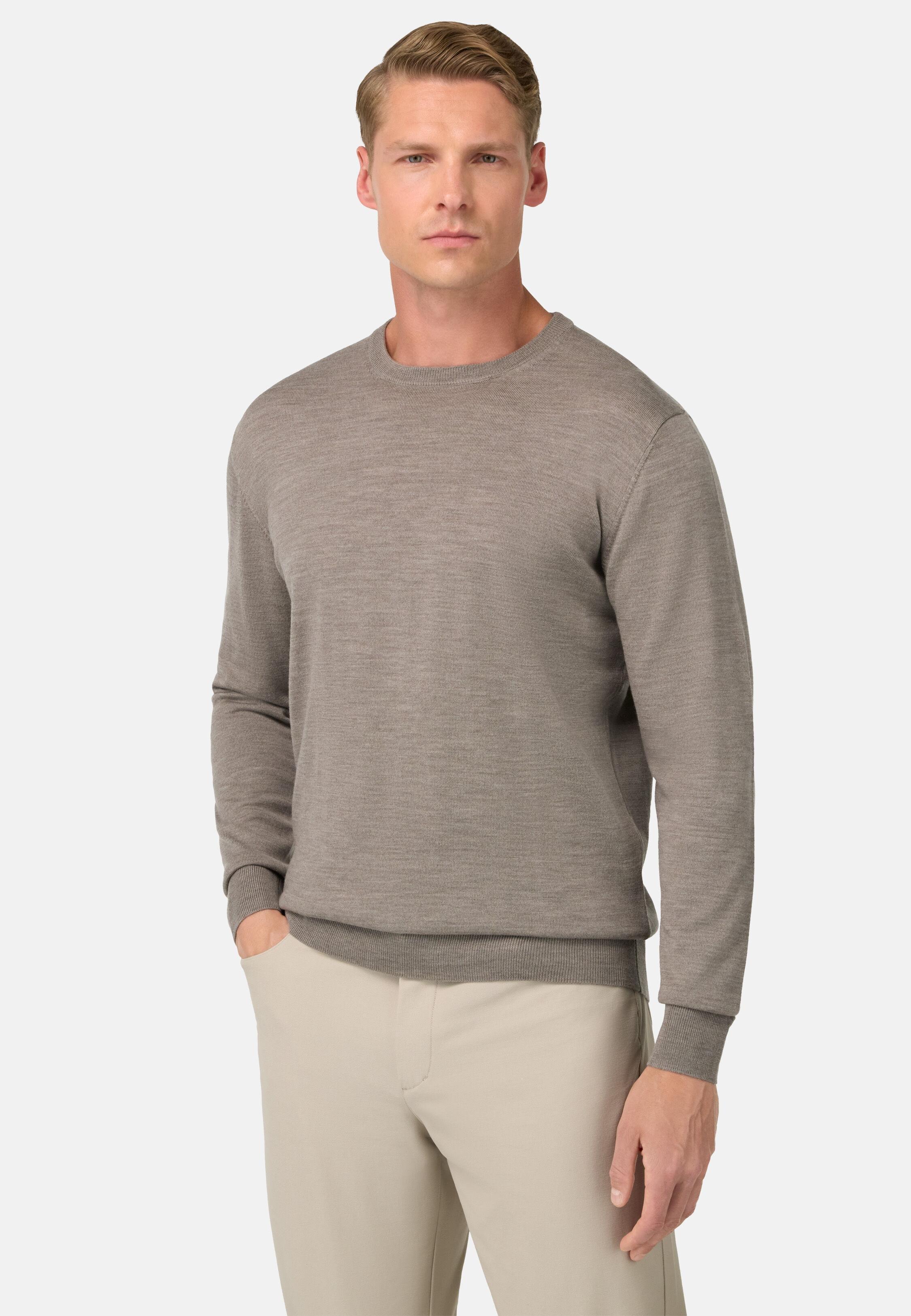 Merino Wool Crew Neck Jumper Brown, Taupe, medium