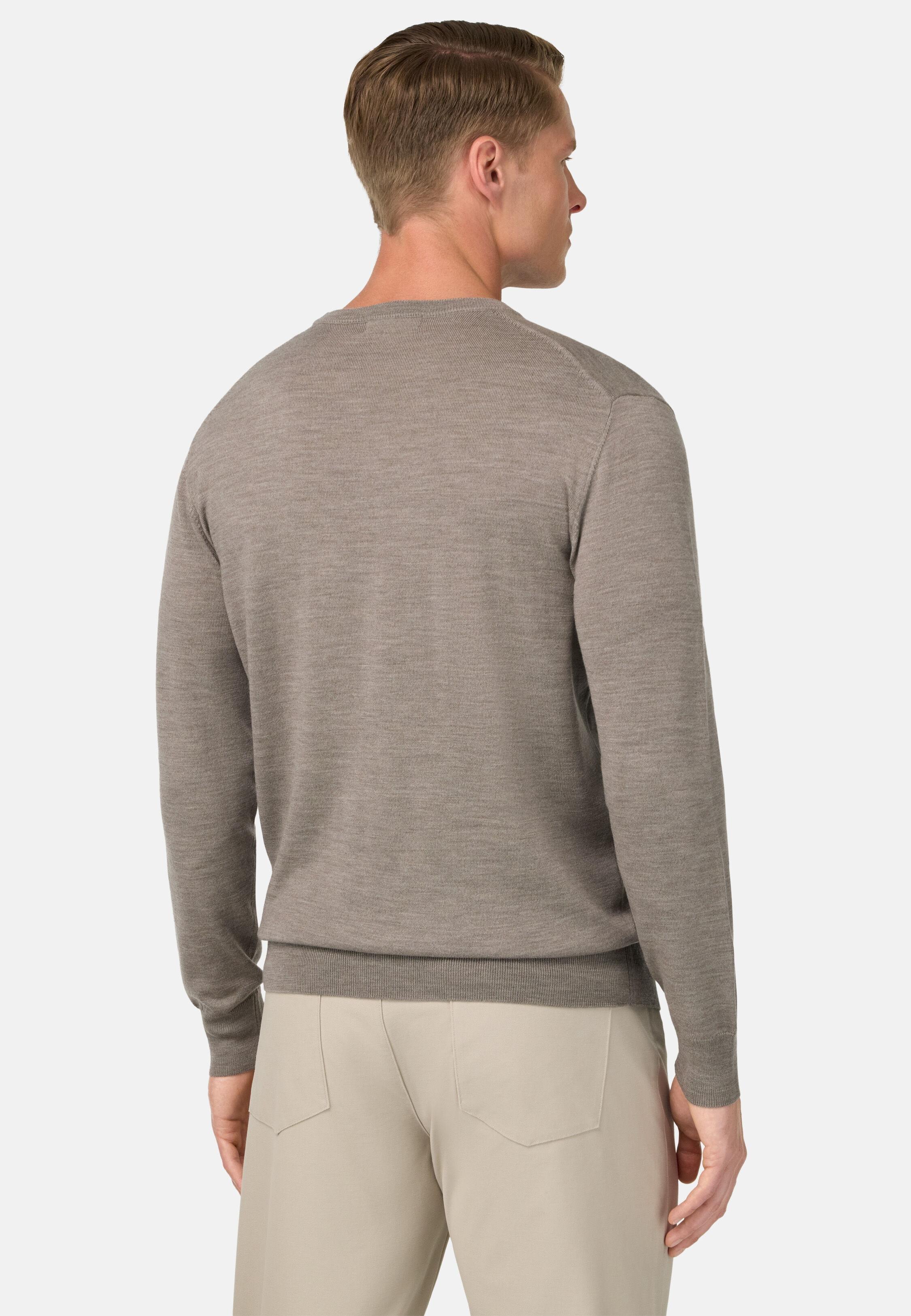 Merino Wool Crew Neck Jumper Brown, Taupe, medium