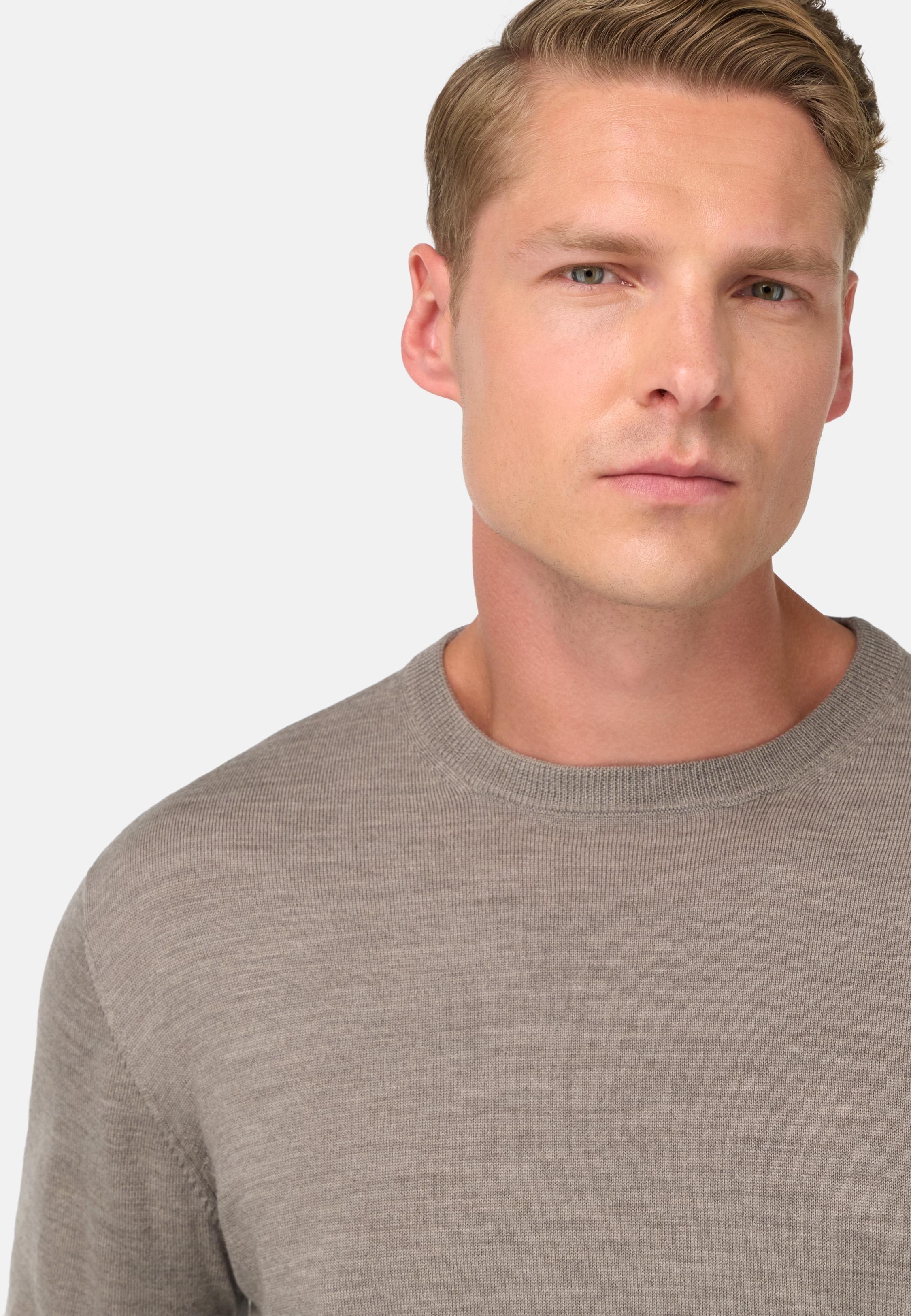 Merino Wool Crew Neck Jumper Brown, Taupe, medium