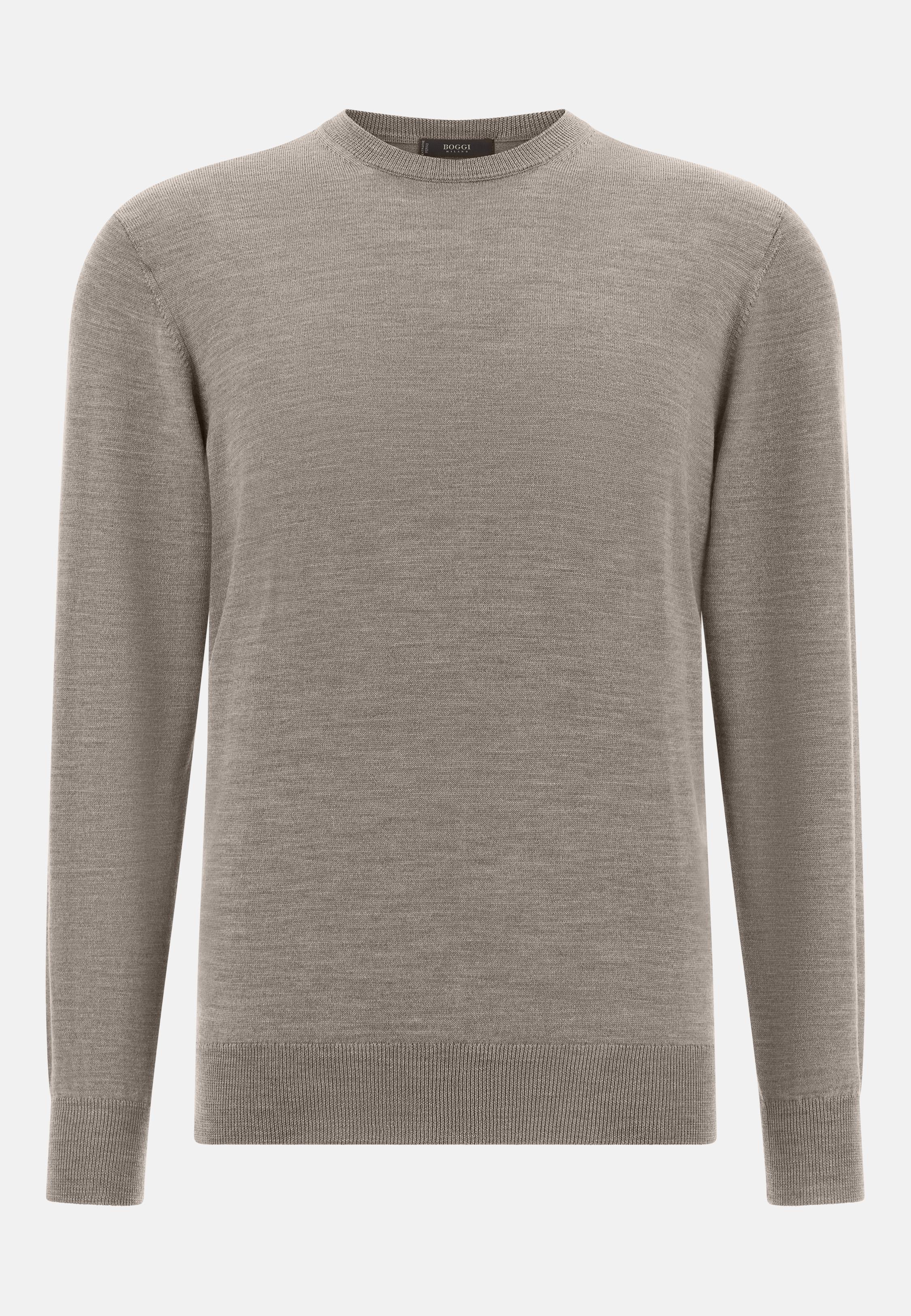 Merino Wool Crew Neck Jumper Brown, Taupe, large image number 3