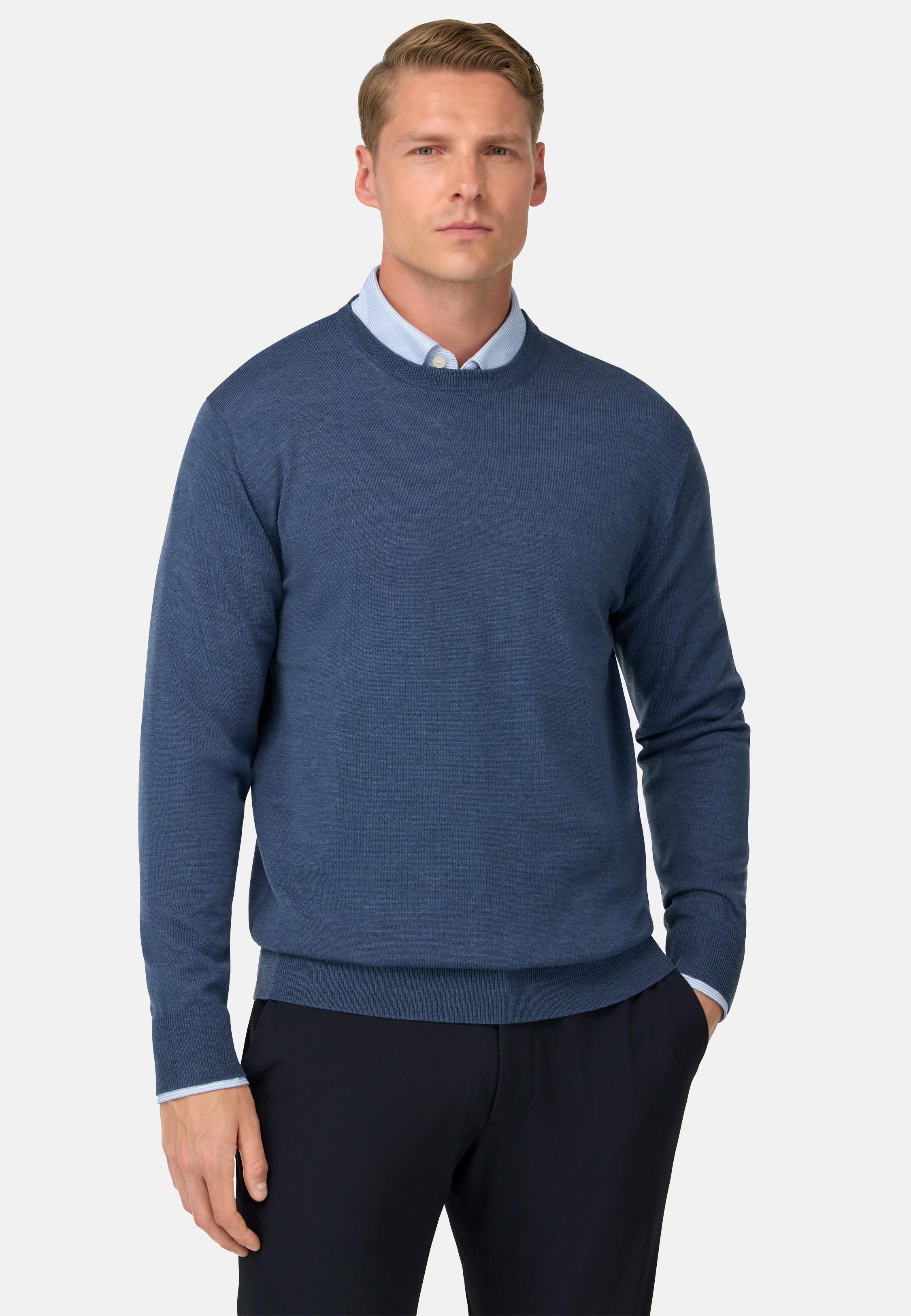 Merino Wool Crew Neck Jumper Blue, Indigo, medium