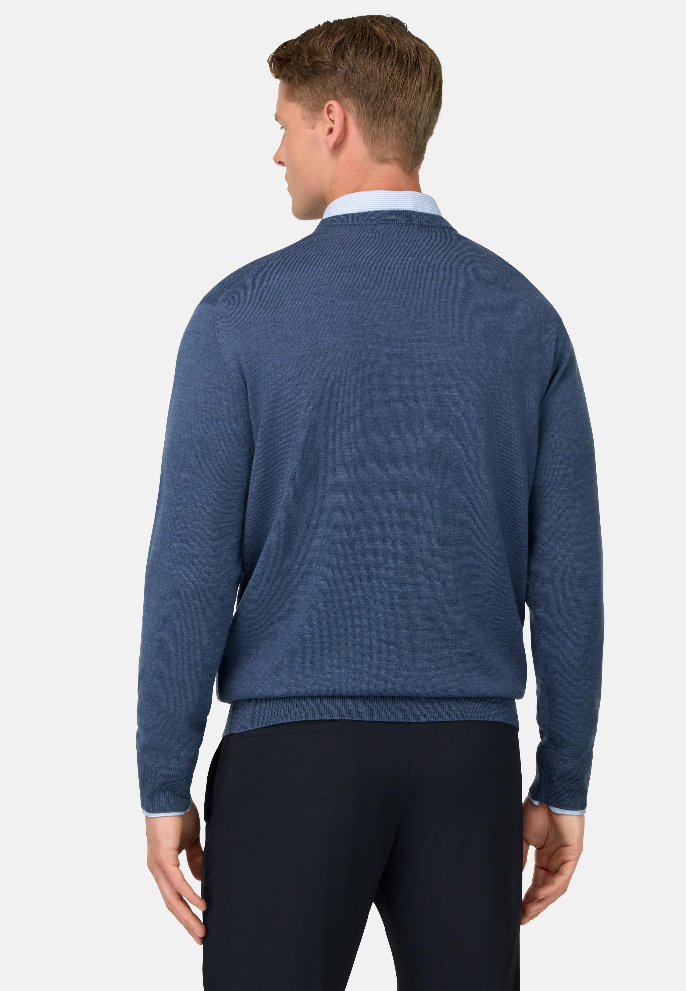 BLUE Merino Wool Crew Neck Jumper, , large image number 1
