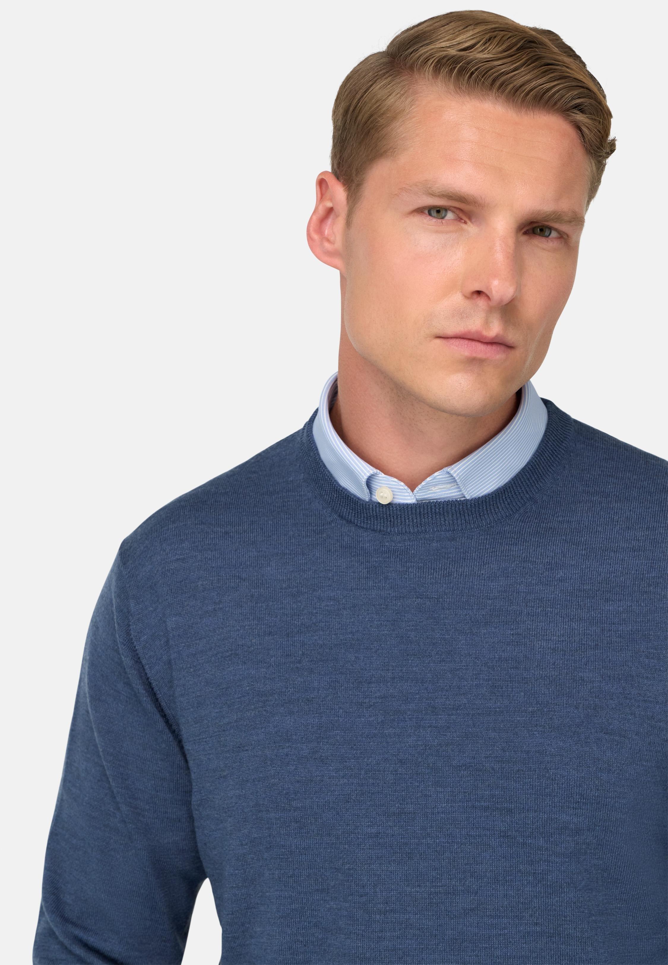 Merino Wool Crew Neck Jumper Blue, Indigo, medium