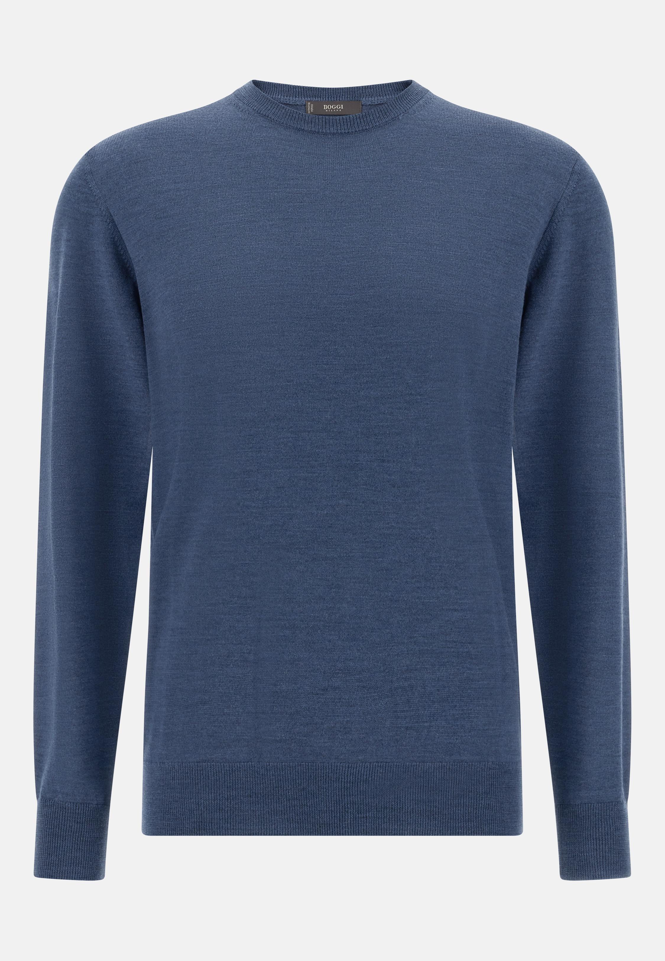 BLUE Merino Wool Crew Neck Jumper, , large image number 3
