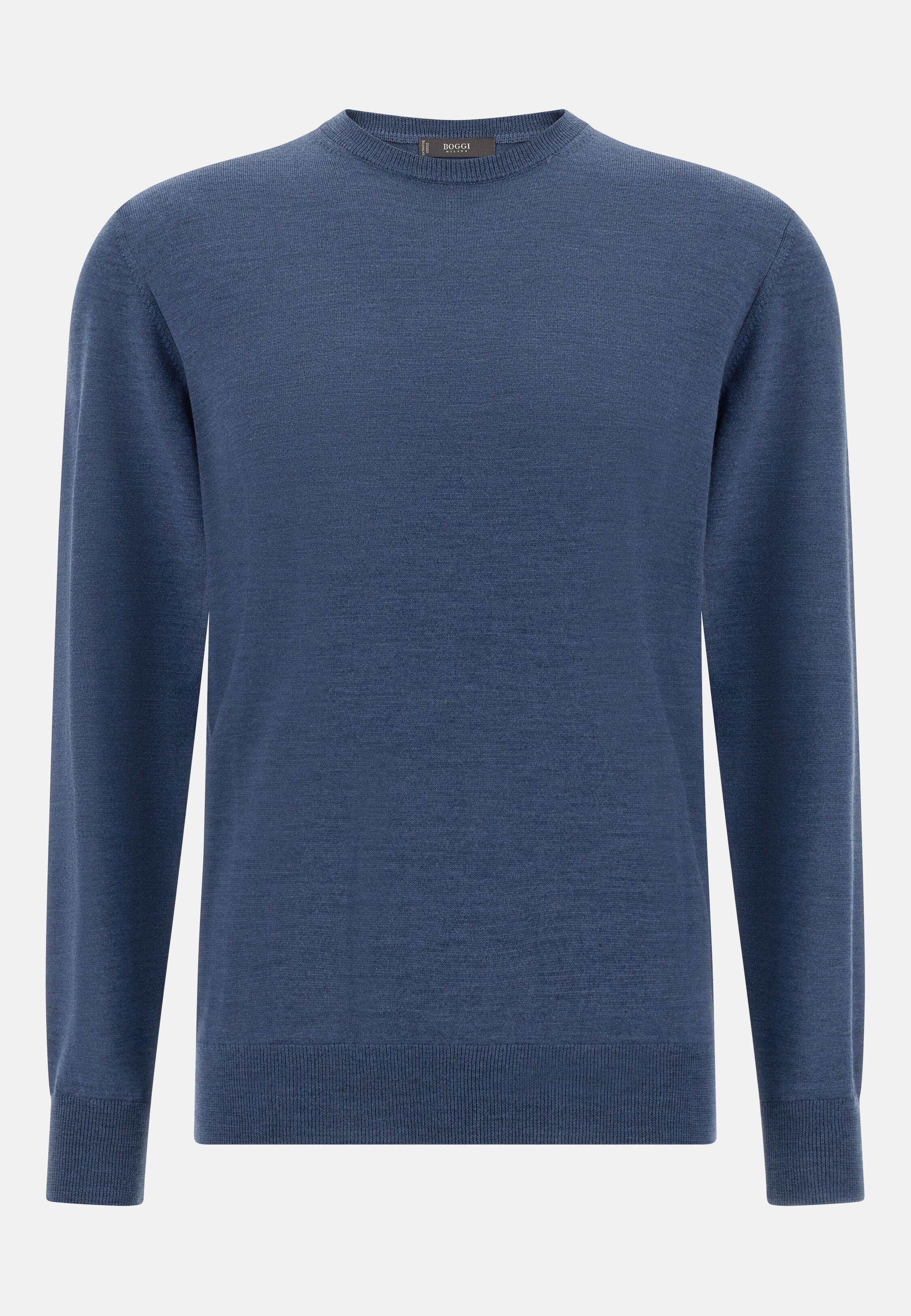 Merino Wool Crew Neck Jumper Blue, Indigo, large image number 4