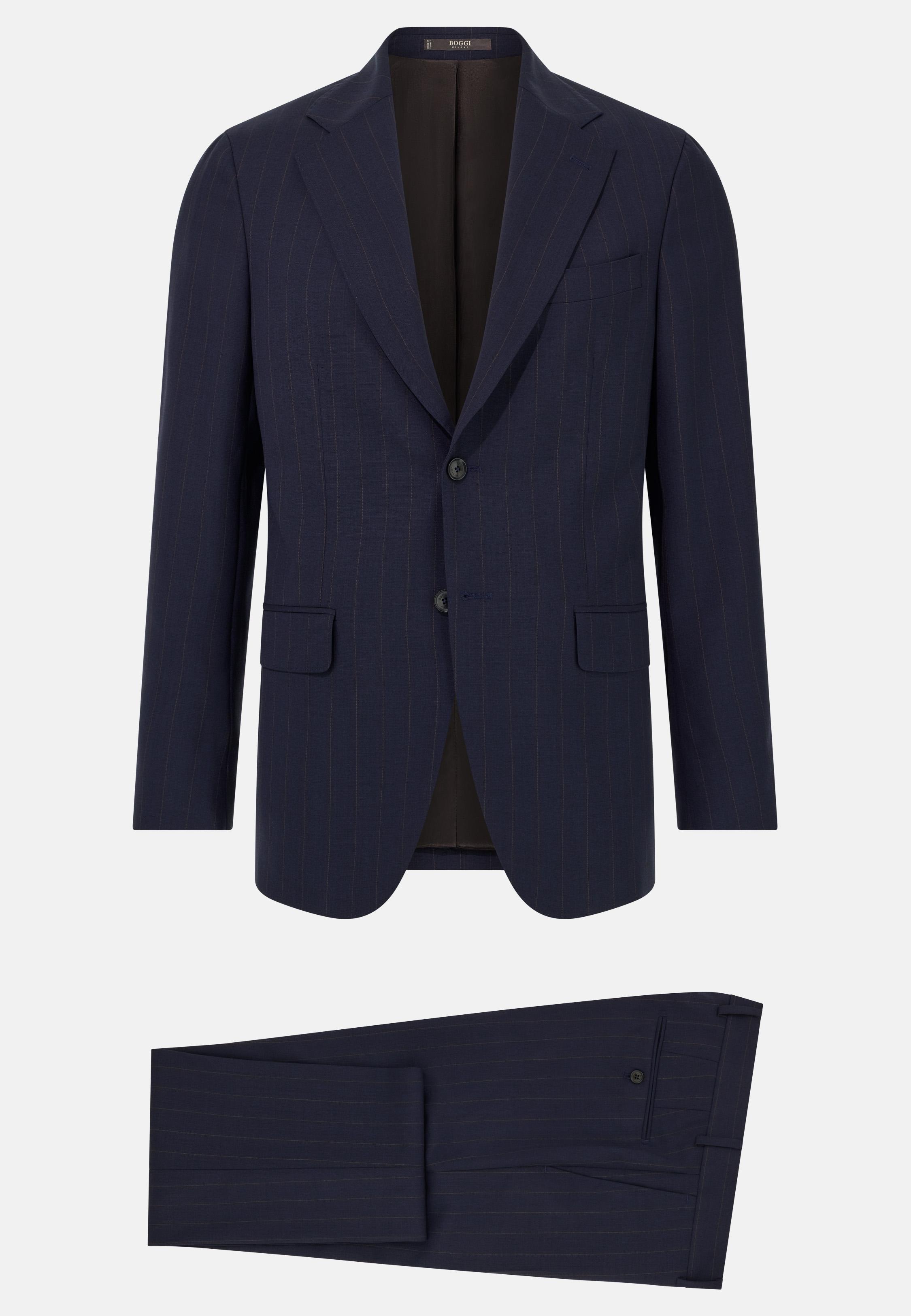 Pinstripe Suit in Pure Travel Wool Blue, Navy blue, large image number 4