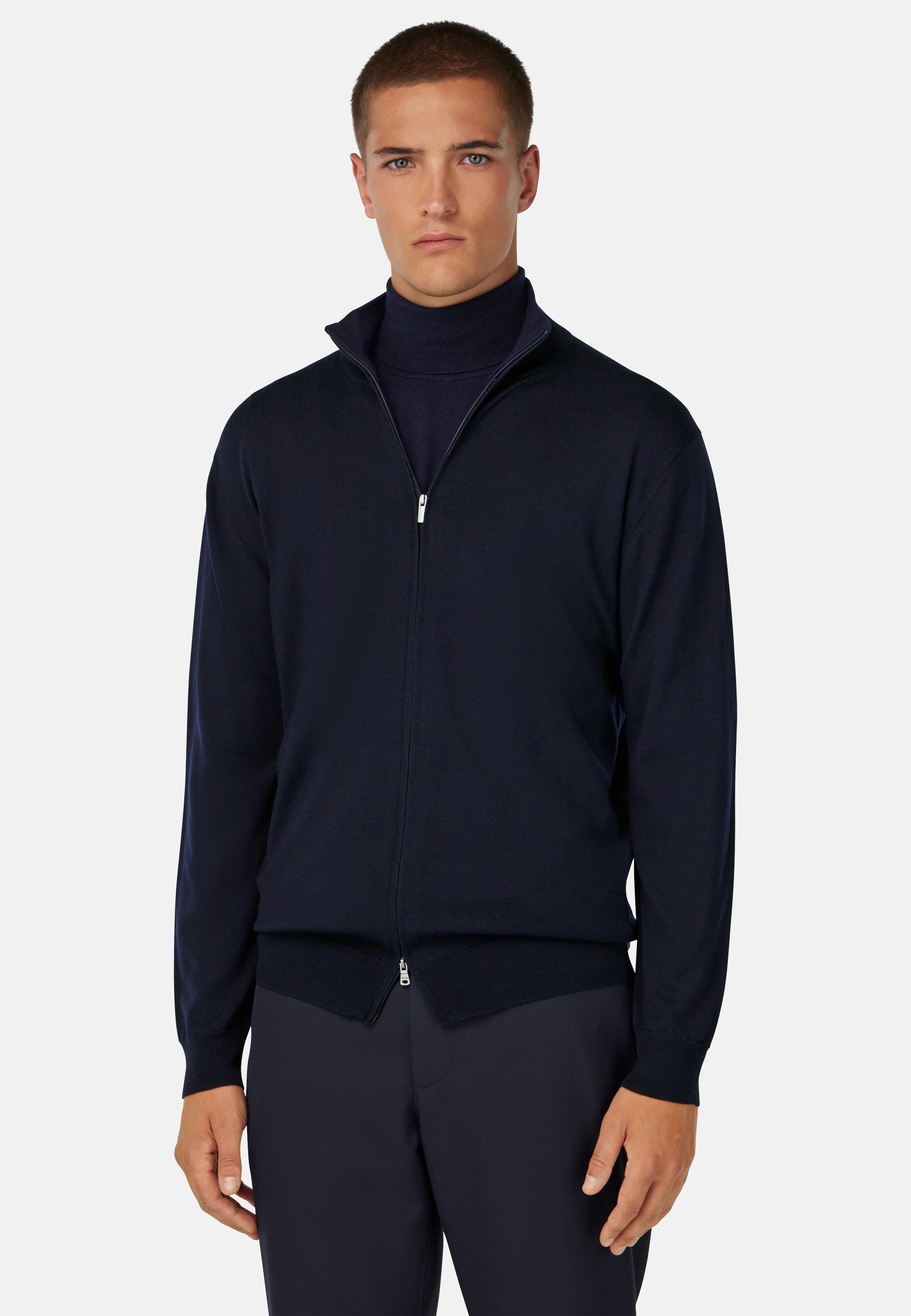BLUE Merino Wool Full Zip Jumper, , large image number 0