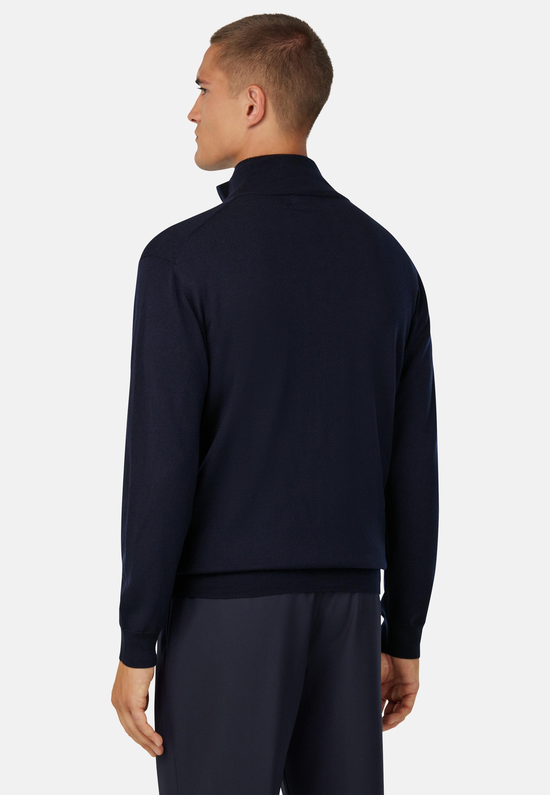 Merino Wool Full Zip Jumper Blue, Navy blue, medium