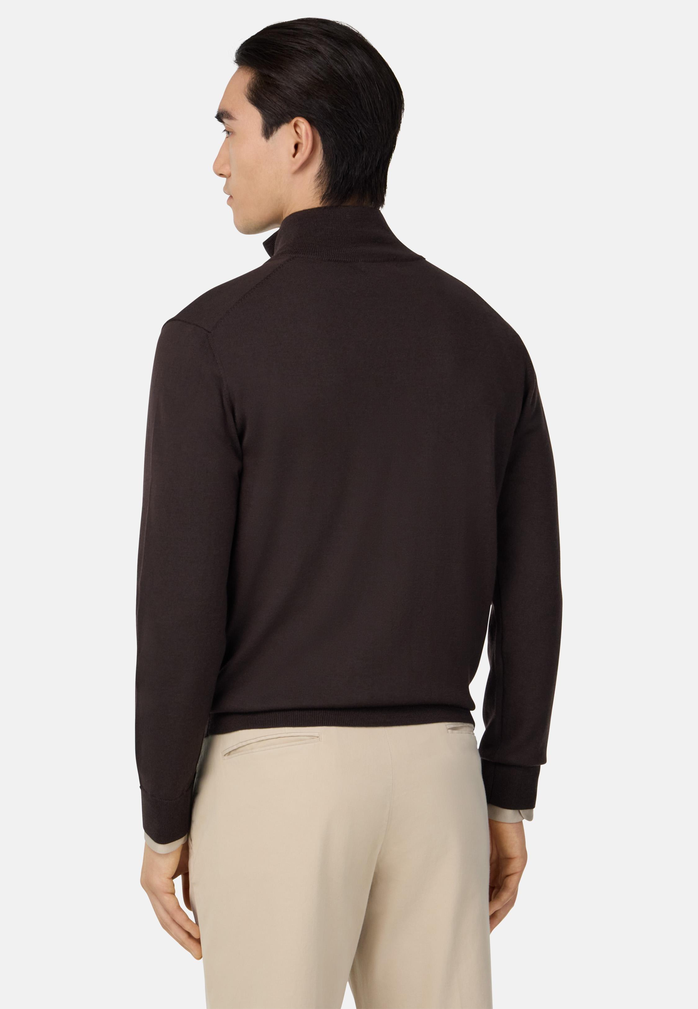 BROWN Merino Wool Full Zip Jumper, , large image number 1