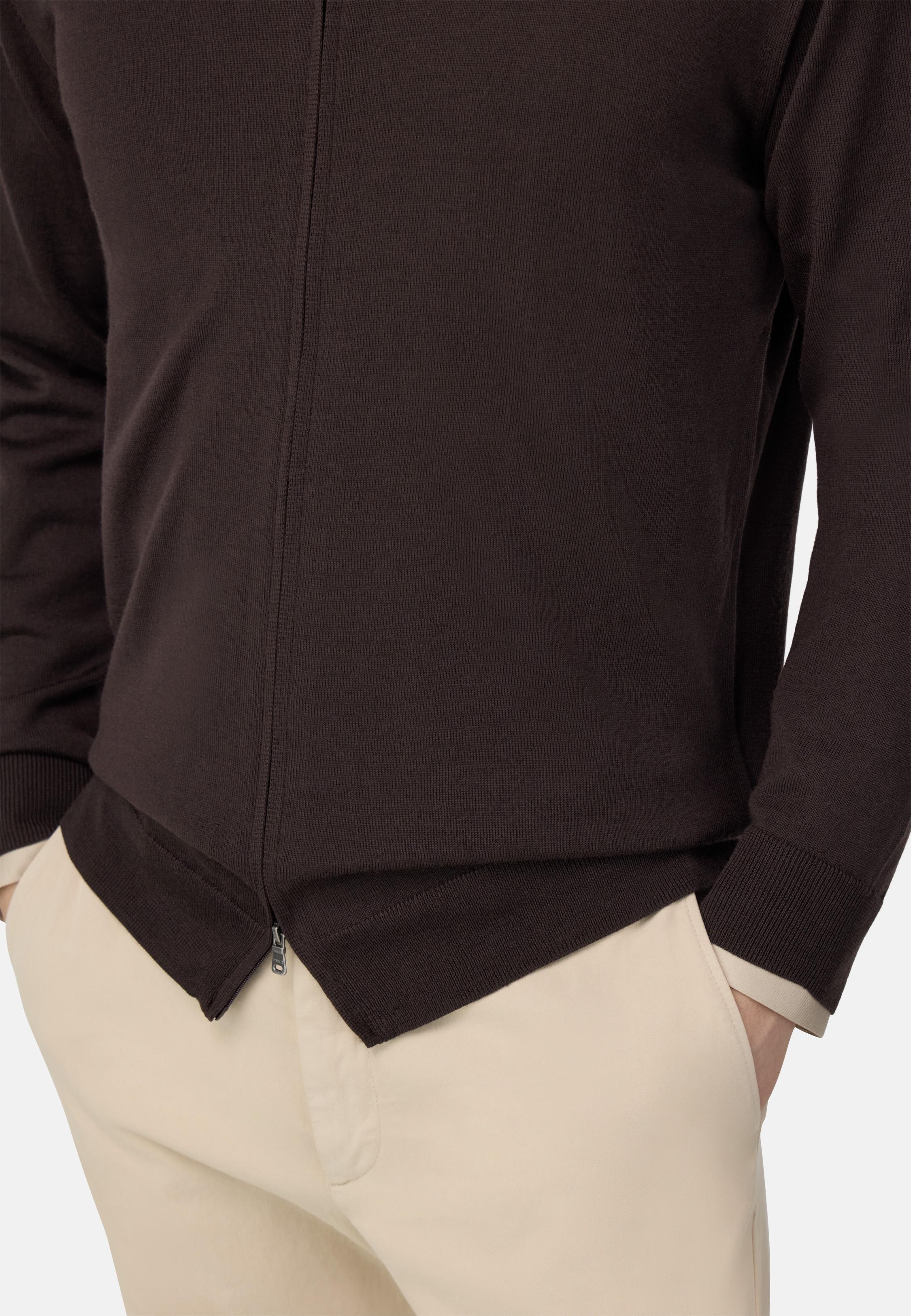 BROWN Merino Wool Full Zip Jumper, , large image number 2