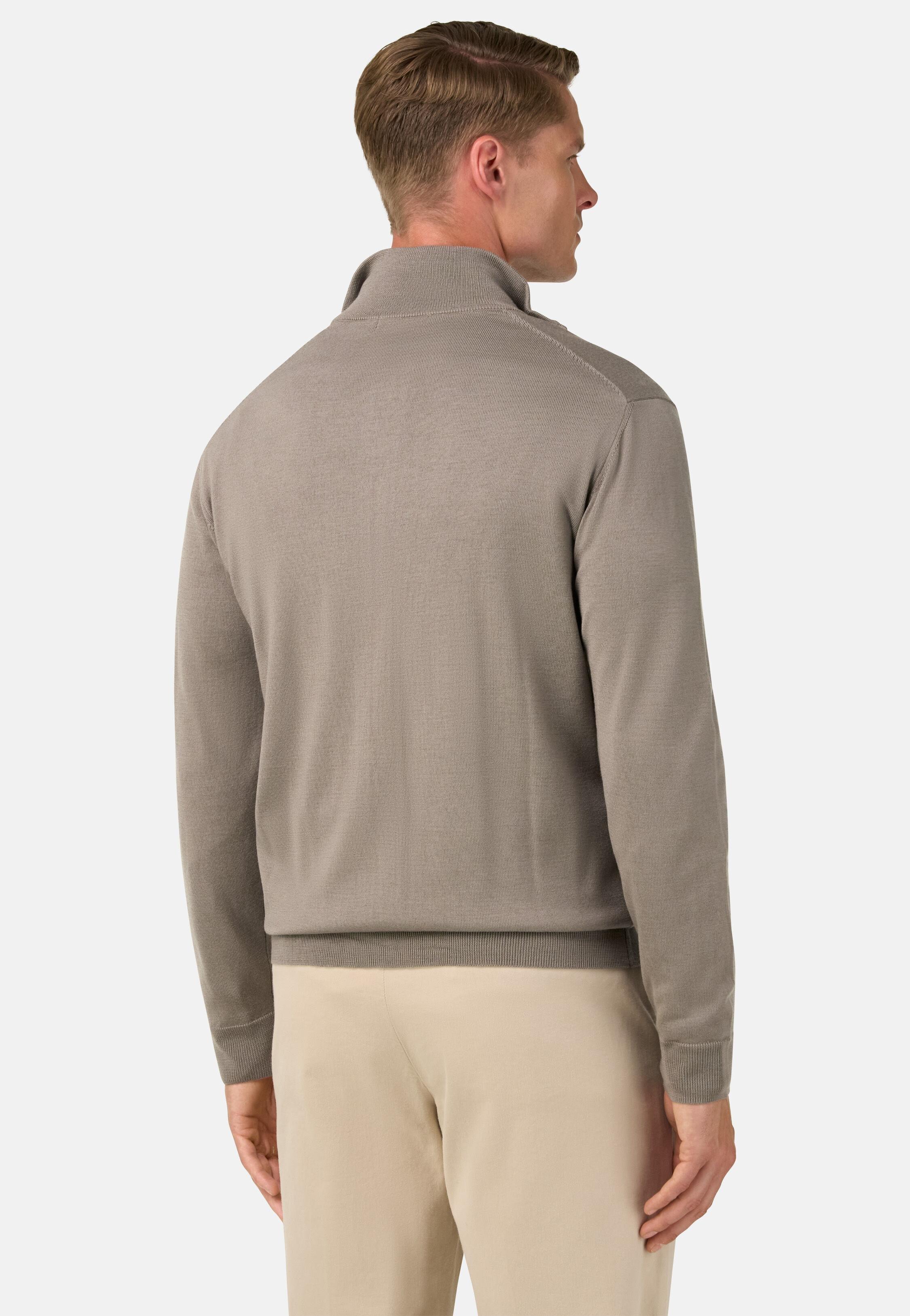 Merino Wool Full Zip Jumper Taupe, Taupe, large image number 1