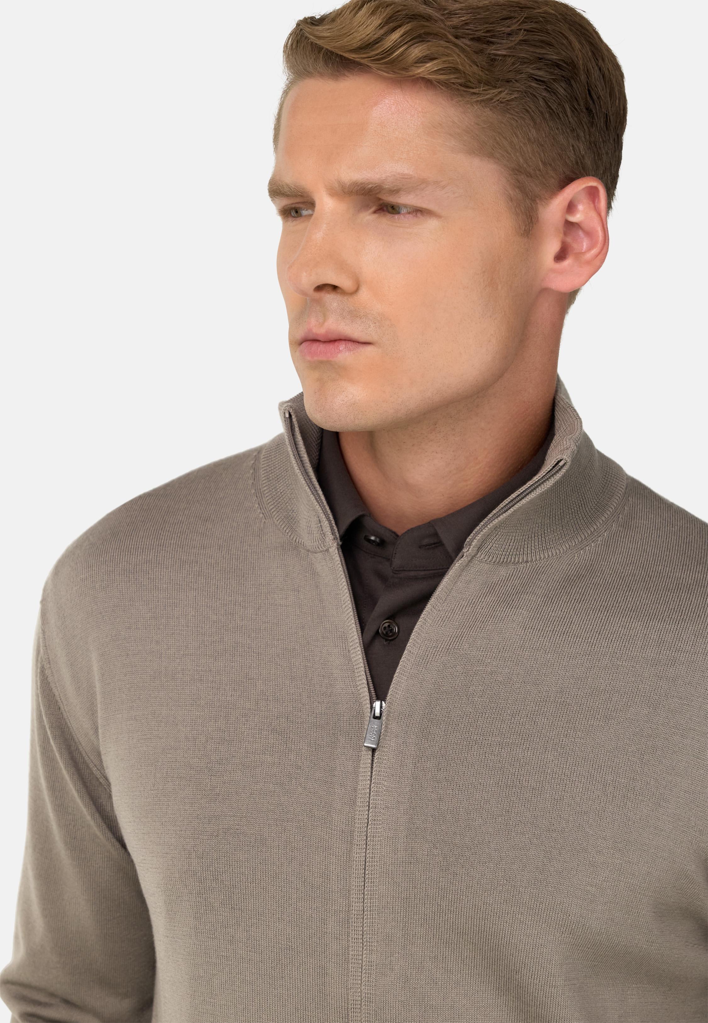 Merino Wool Full Zip Jumper Taupe, Taupe, medium