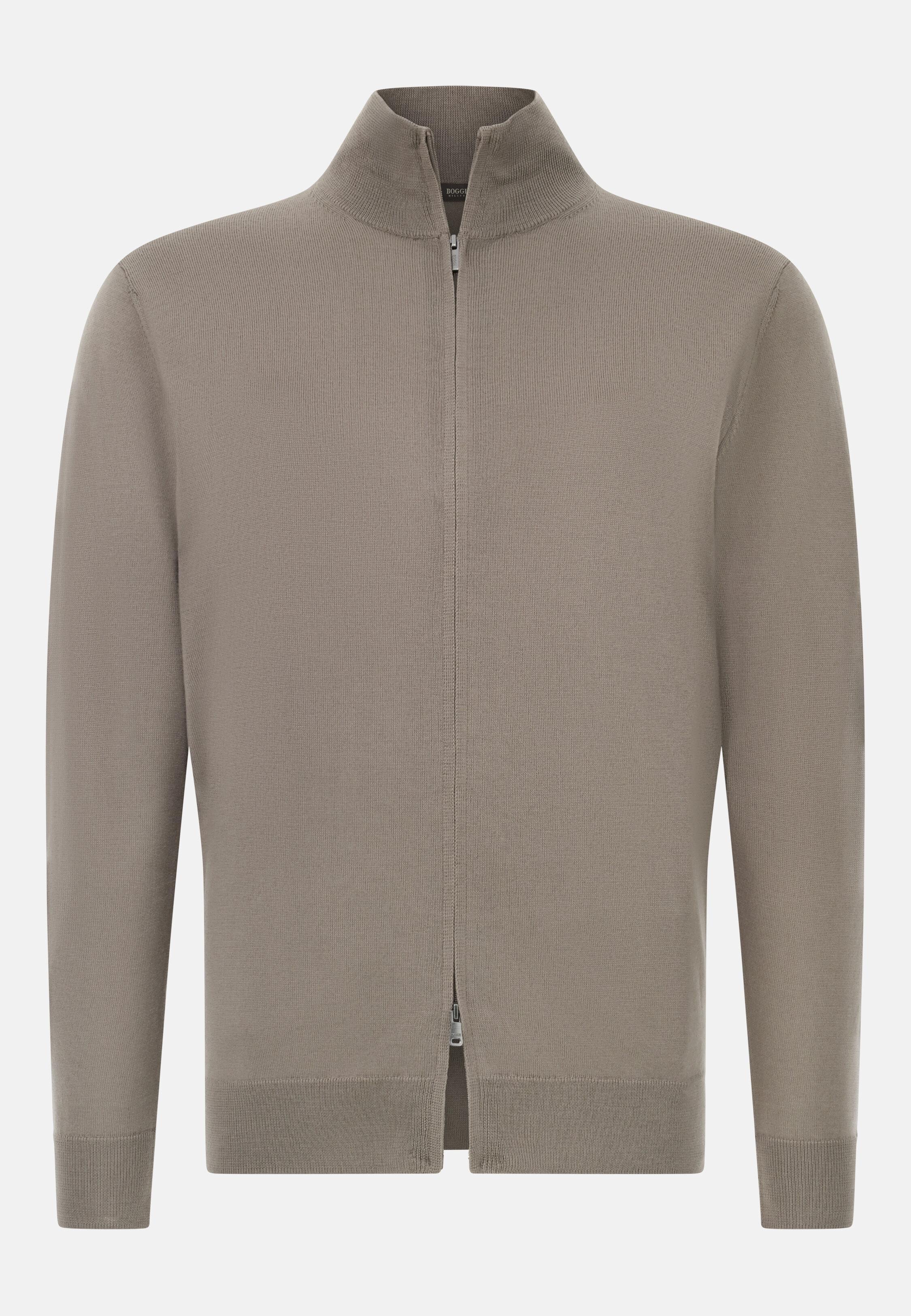 Merino Wool Full Zip Jumper Taupe, Taupe, large image number 3