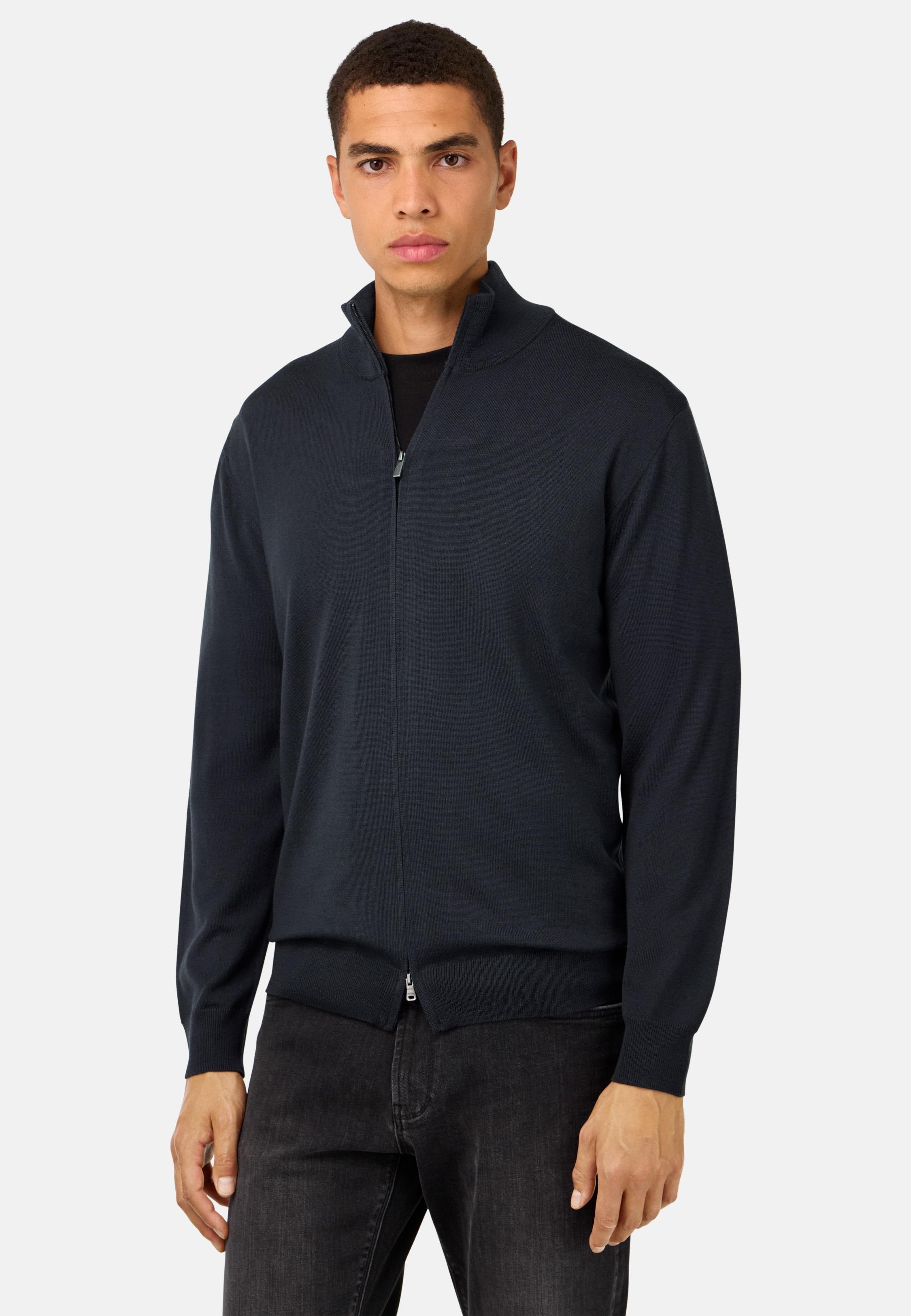 BLACK Merino Wool Full Zip Jumper, , large image number 0