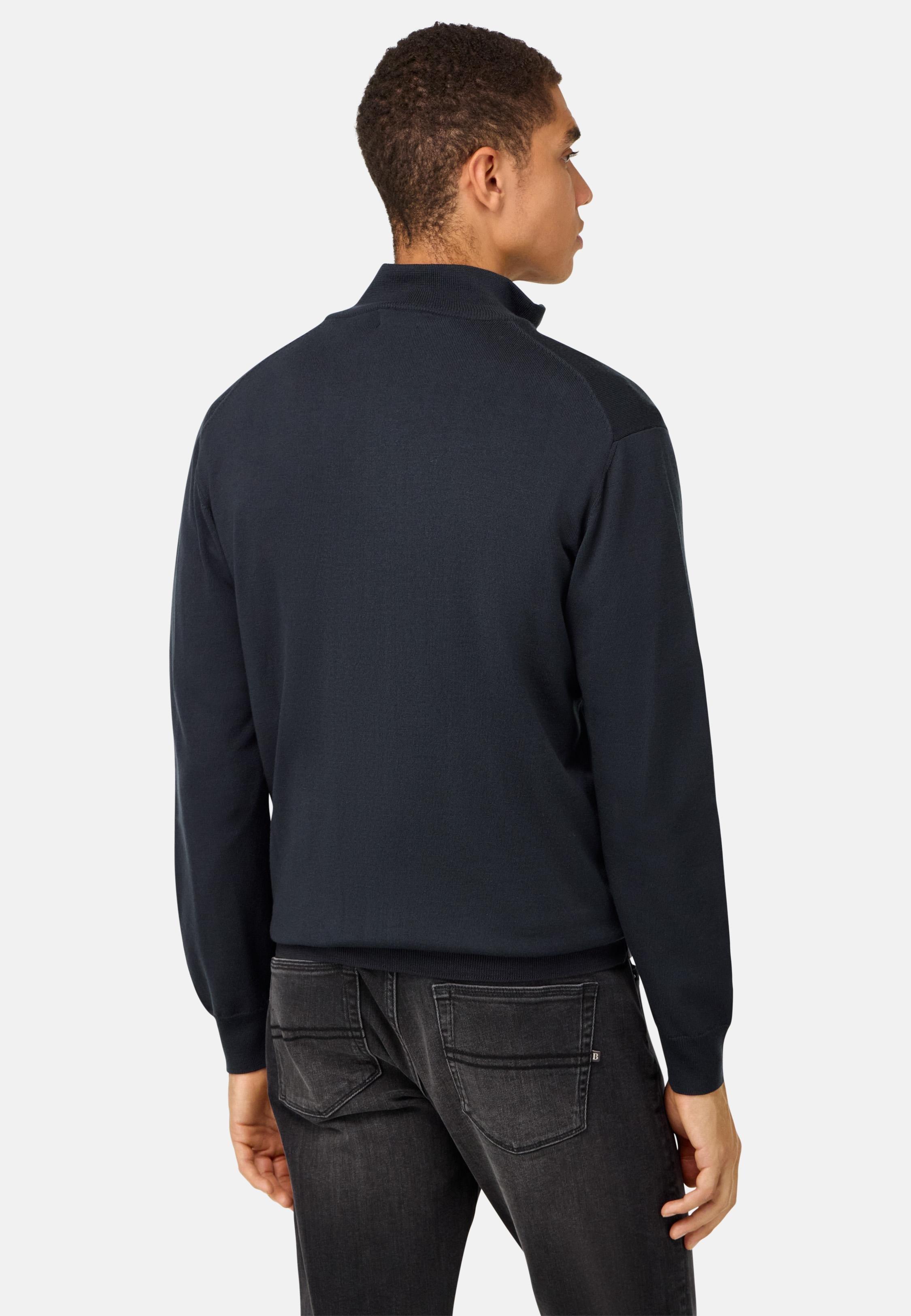 BLACK Merino Wool Full Zip Jumper, , large image number 1