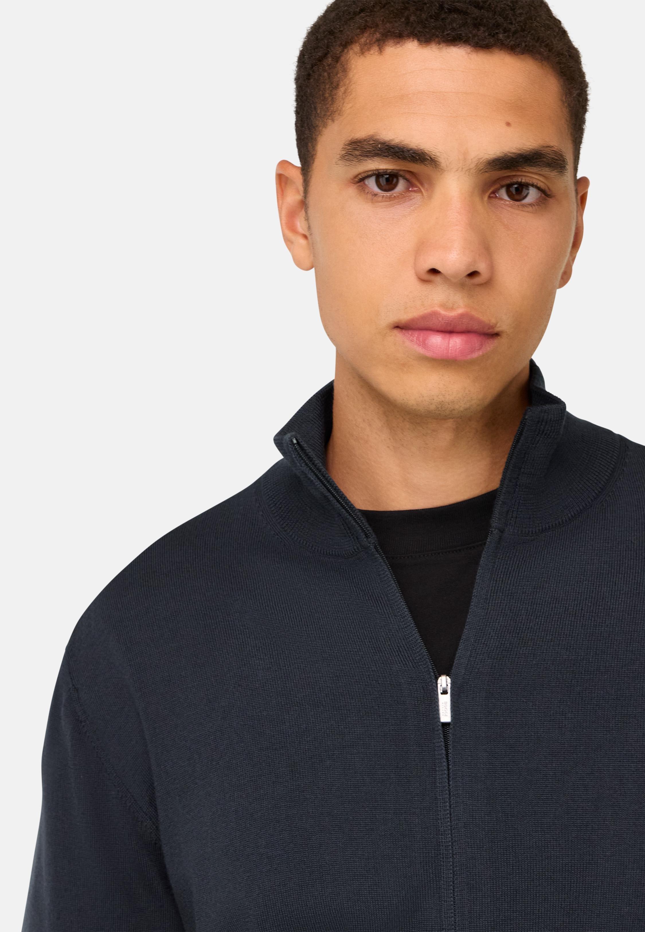 BLACK Merino Wool Full Zip Jumper, , large image number 2