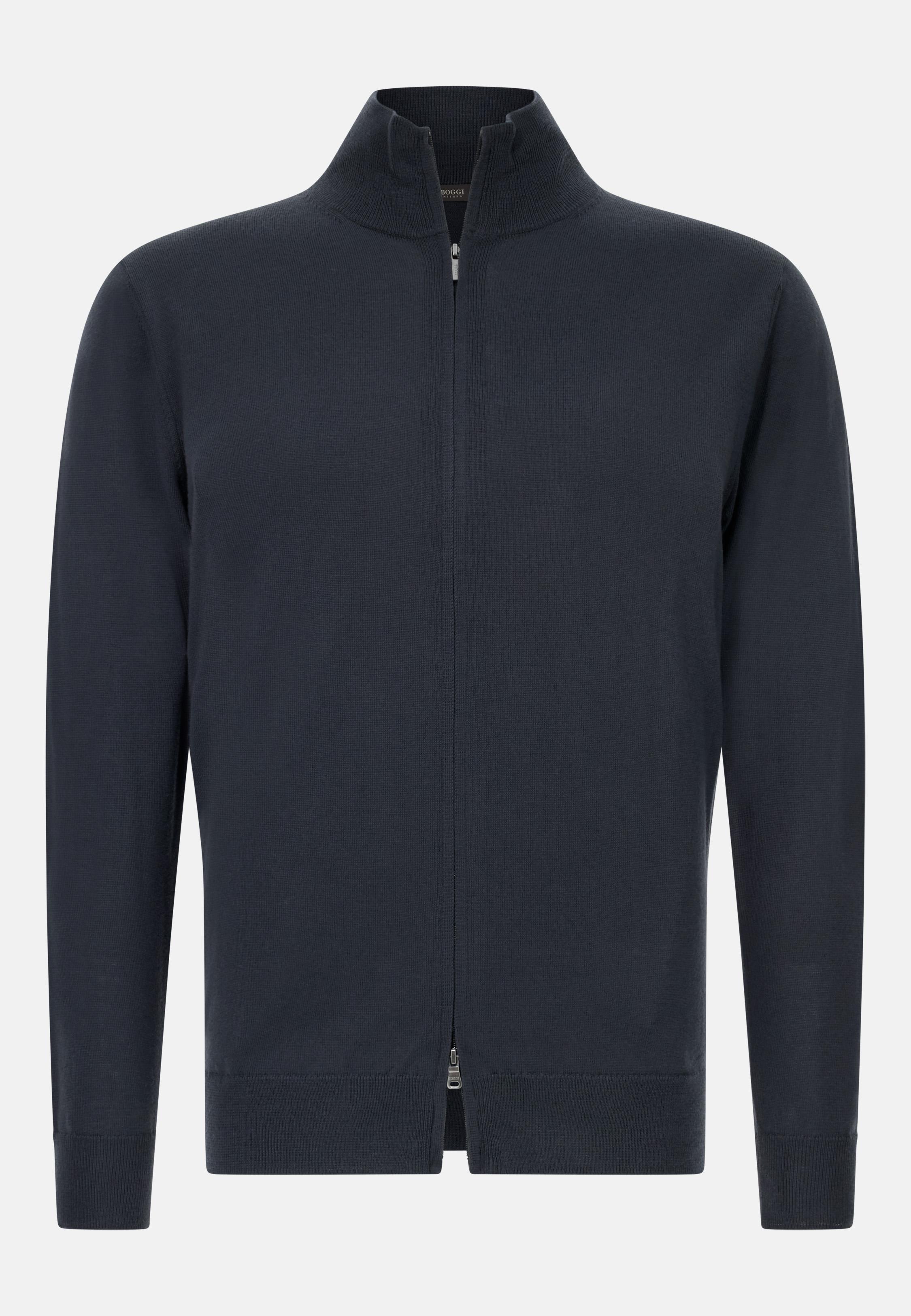 BLACK Merino Wool Full Zip Jumper, , large image number 3