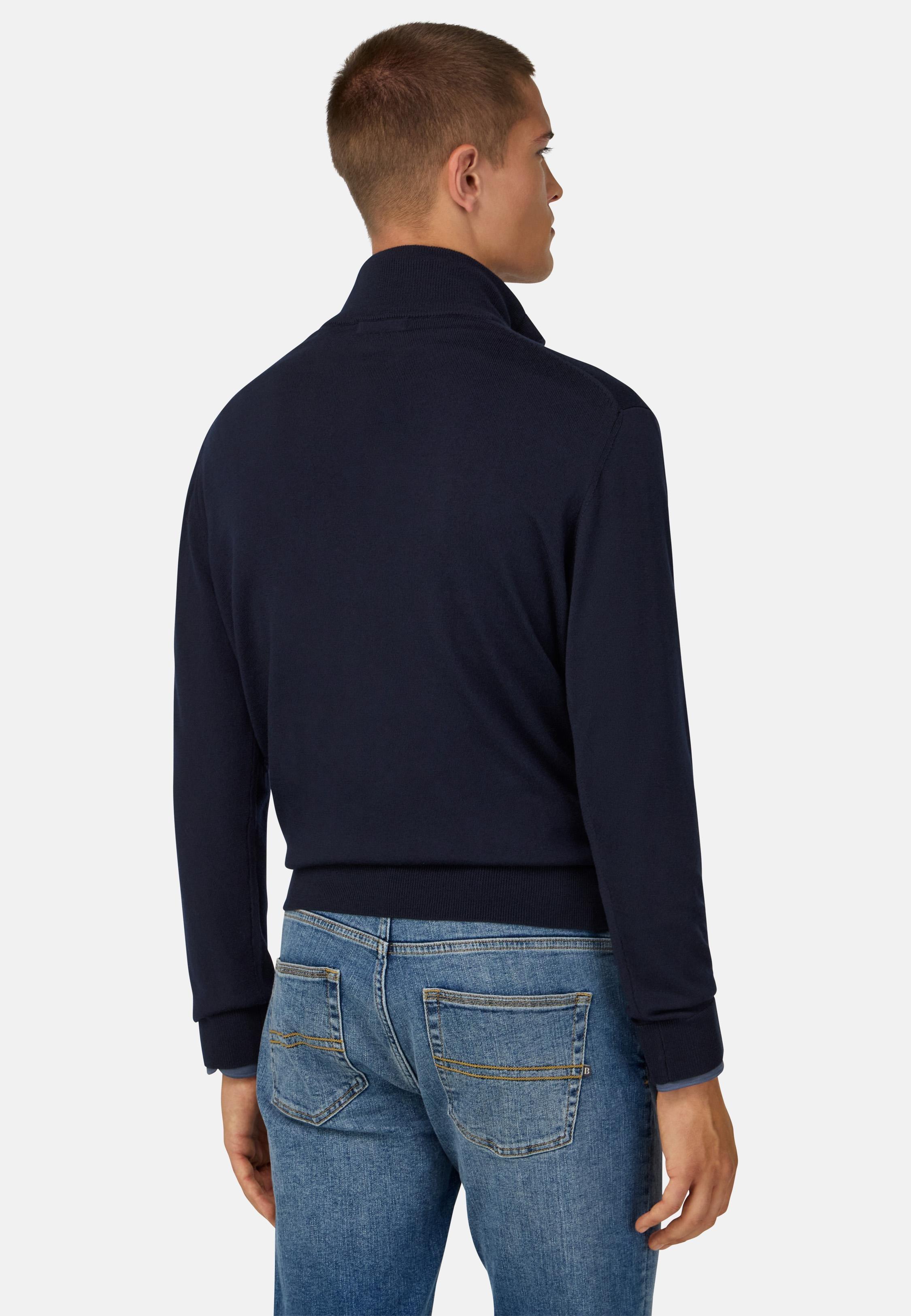 BLUE Merino Wool Half Zip Jumper, , large image number 1